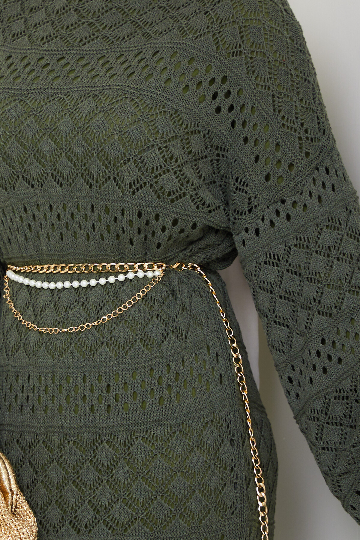 Kemerli Triko Elbise Yeşil