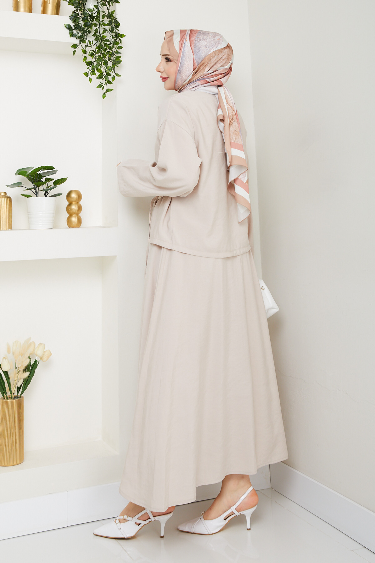 KİMONOLU ETEKLİ TAKIM-KREM