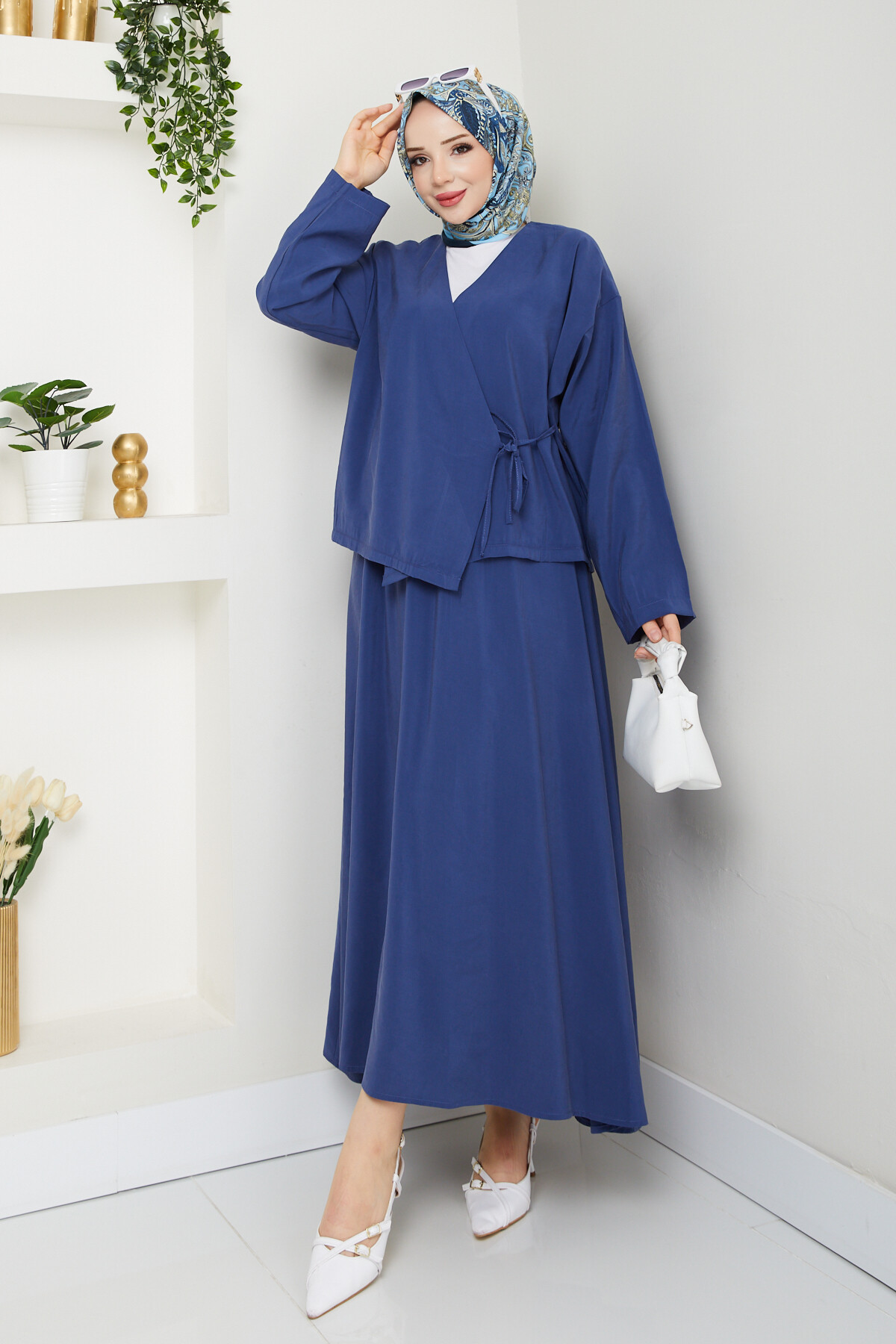 KİMONOLU ETEKLİ TAKIM-LACİVERT
