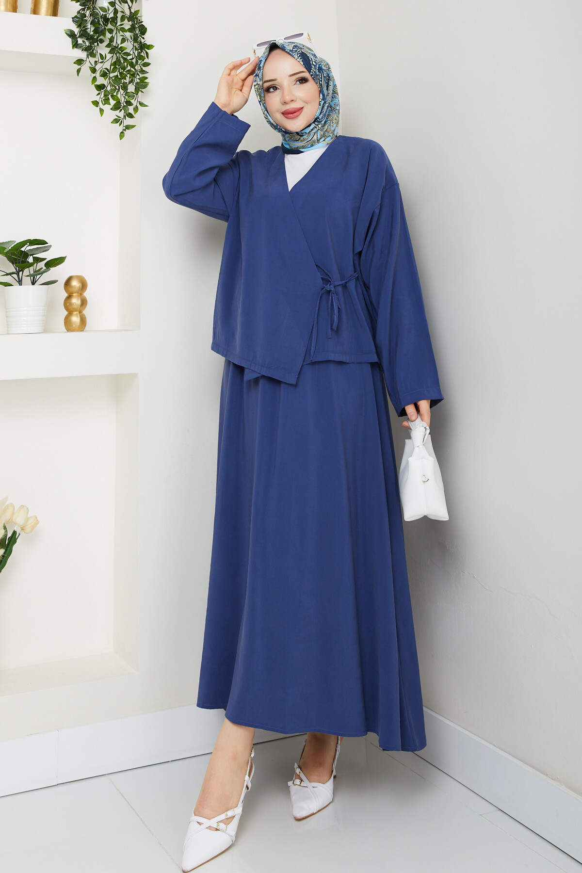 KİMONOLU ETEKLİ TAKIM-LACİVERT