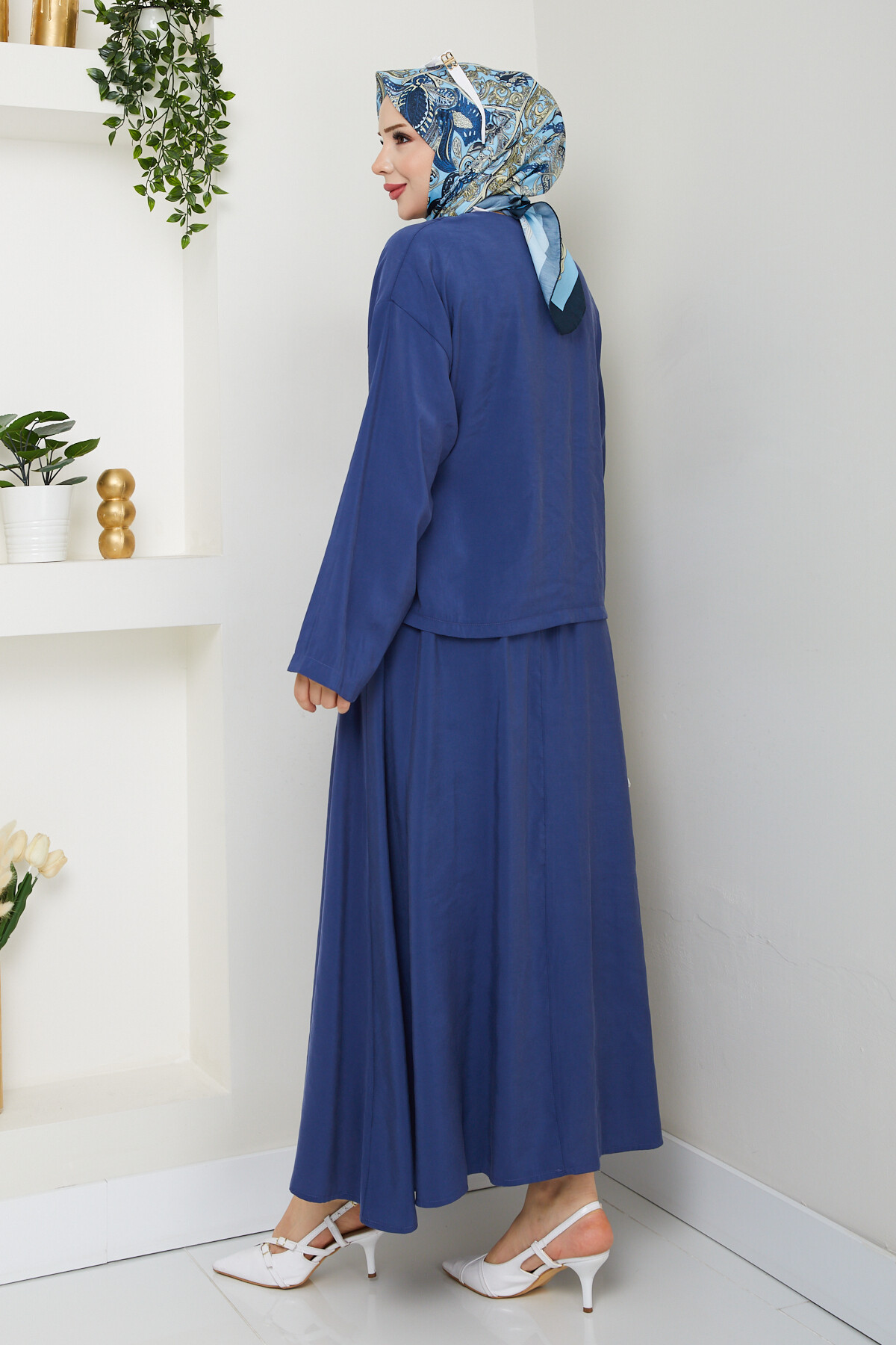 KİMONOLU ETEKLİ TAKIM-LACİVERT