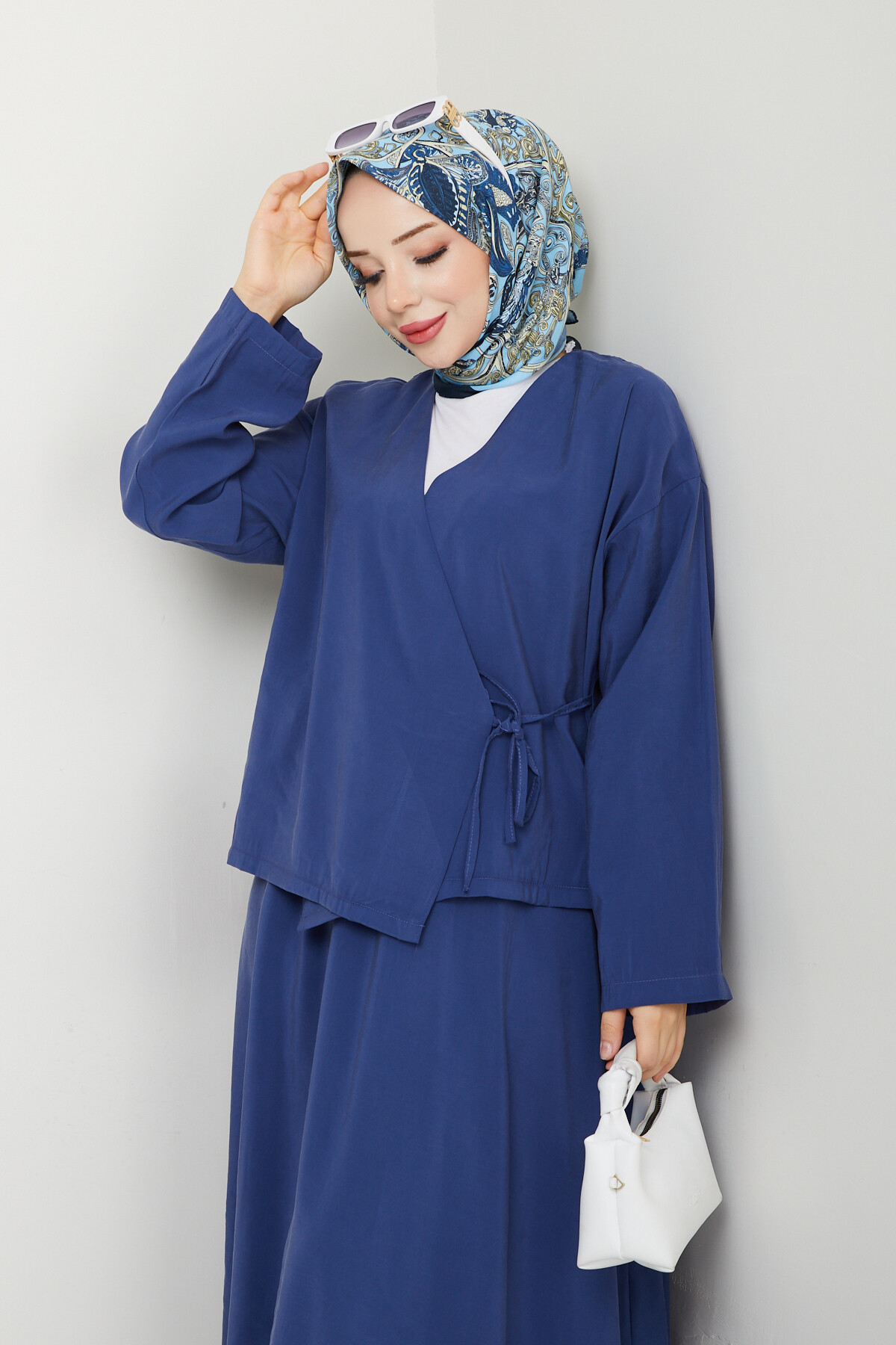 KİMONOLU ETEKLİ TAKIM-LACİVERT