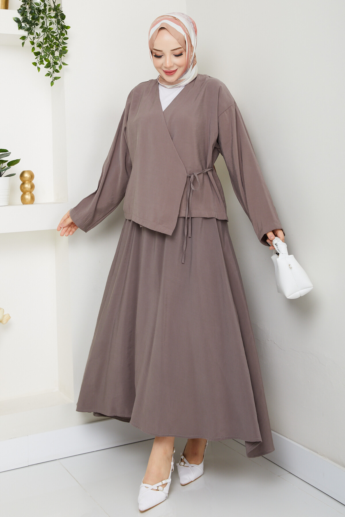 KİMONOLU ETEKLİ TAKIM-VİZON