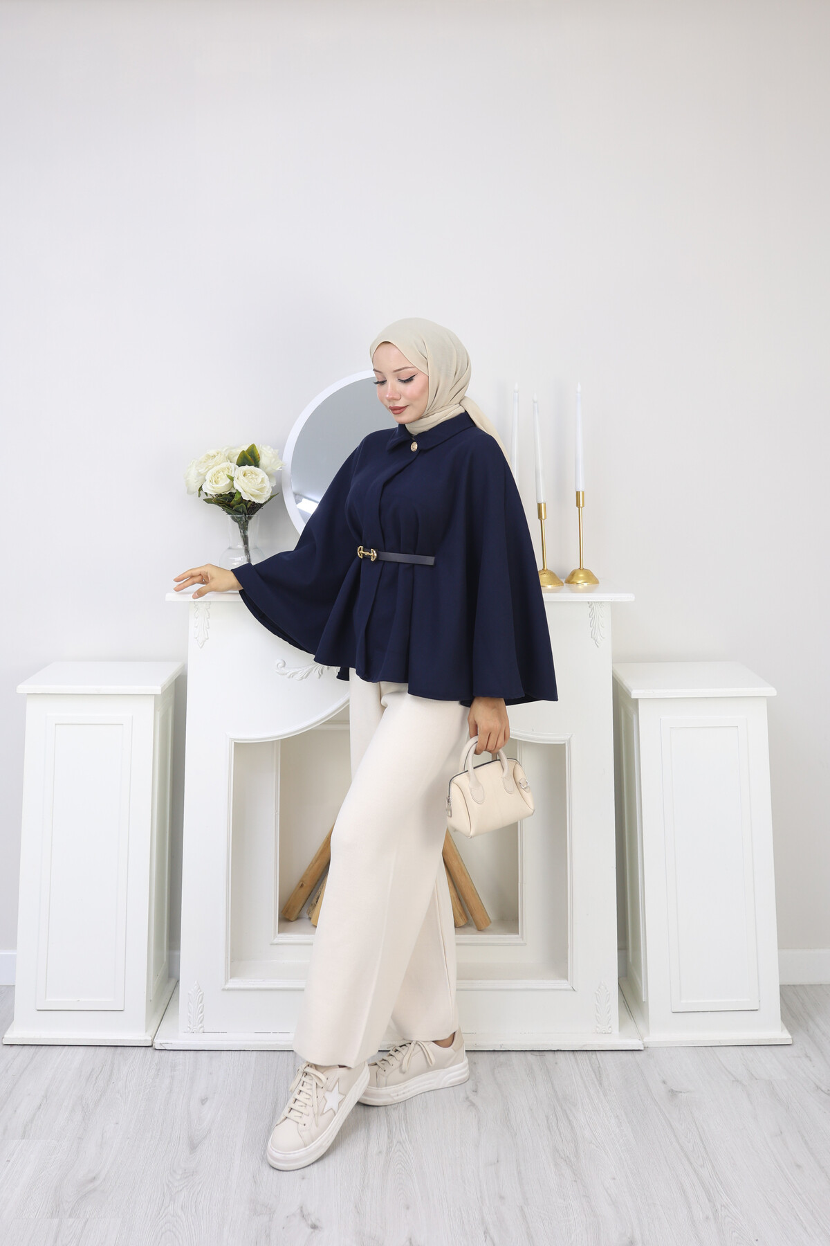 KISA  KEMERLİ PANÇO -LACİVERT