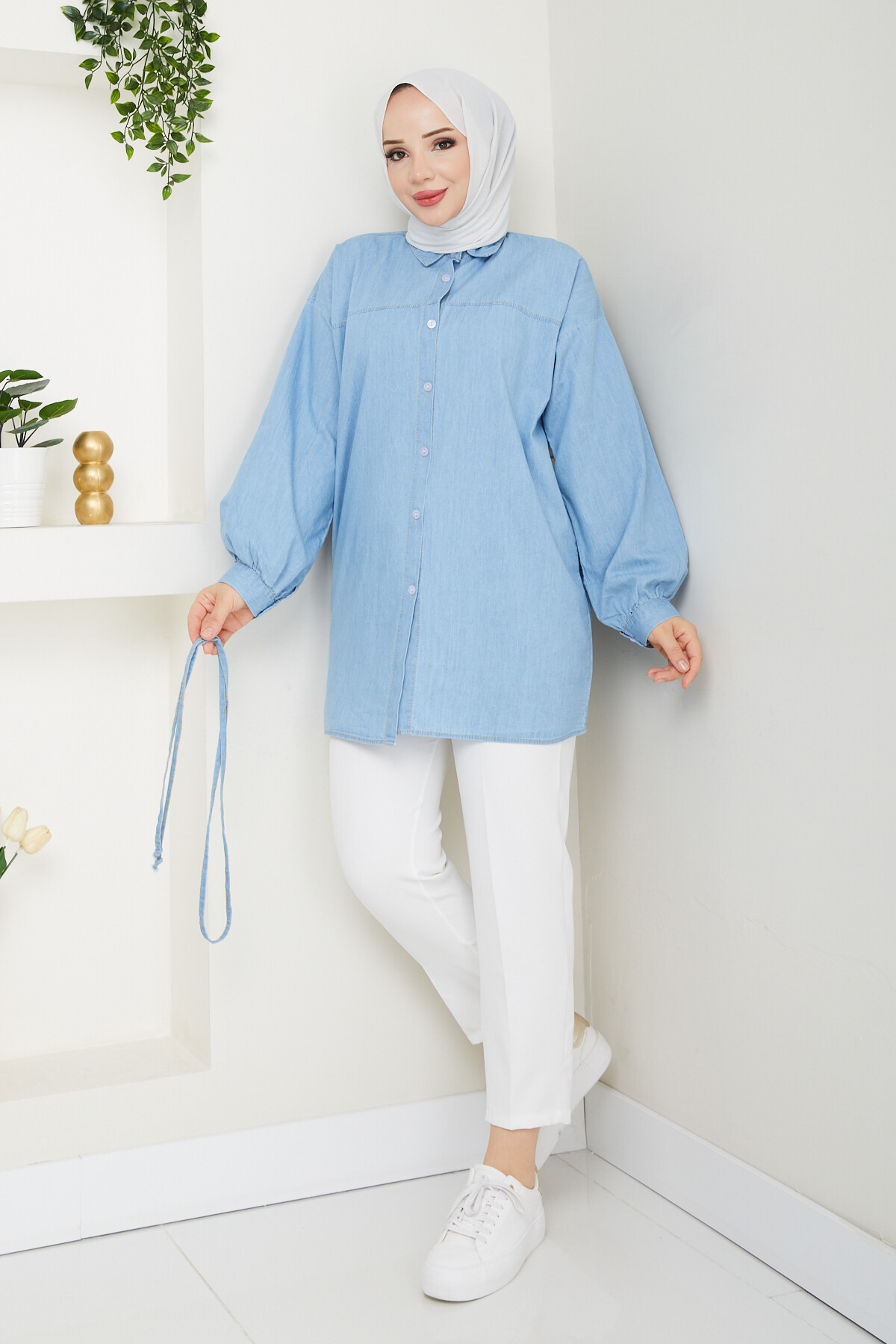 KOT BAĞCIKLI GÖMLEK-MAVİ