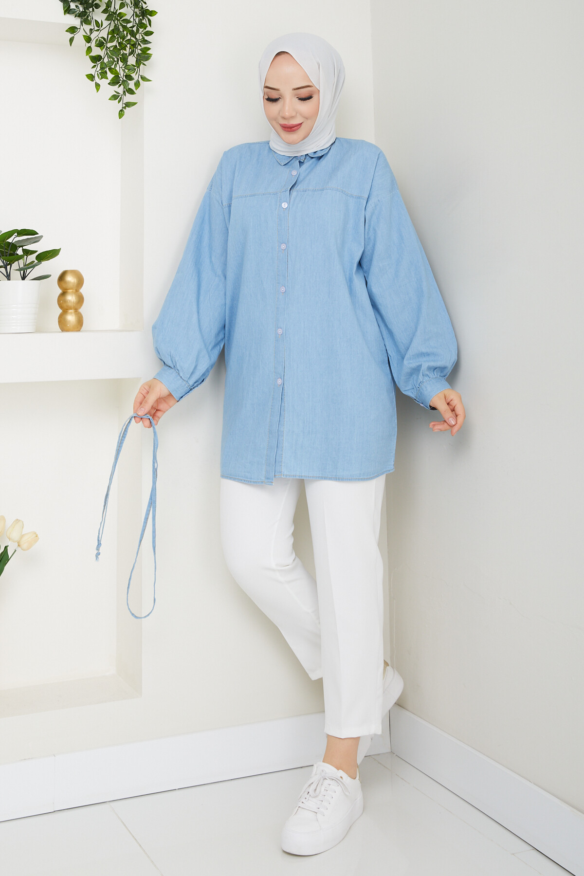 KOT BAĞCIKLI GÖMLEK-MAVİ