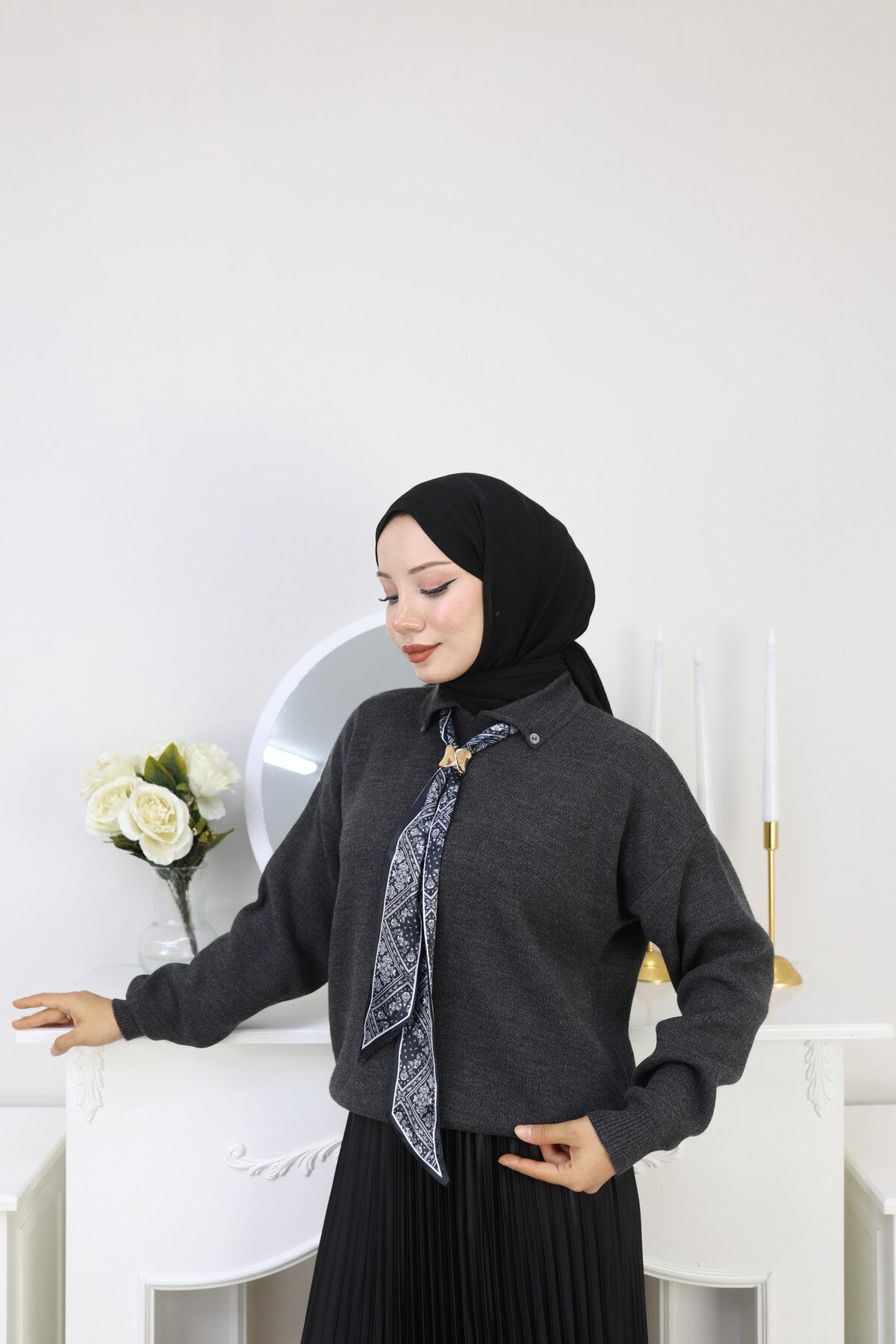 KRAVAT DETAY KAZAK - FÜME