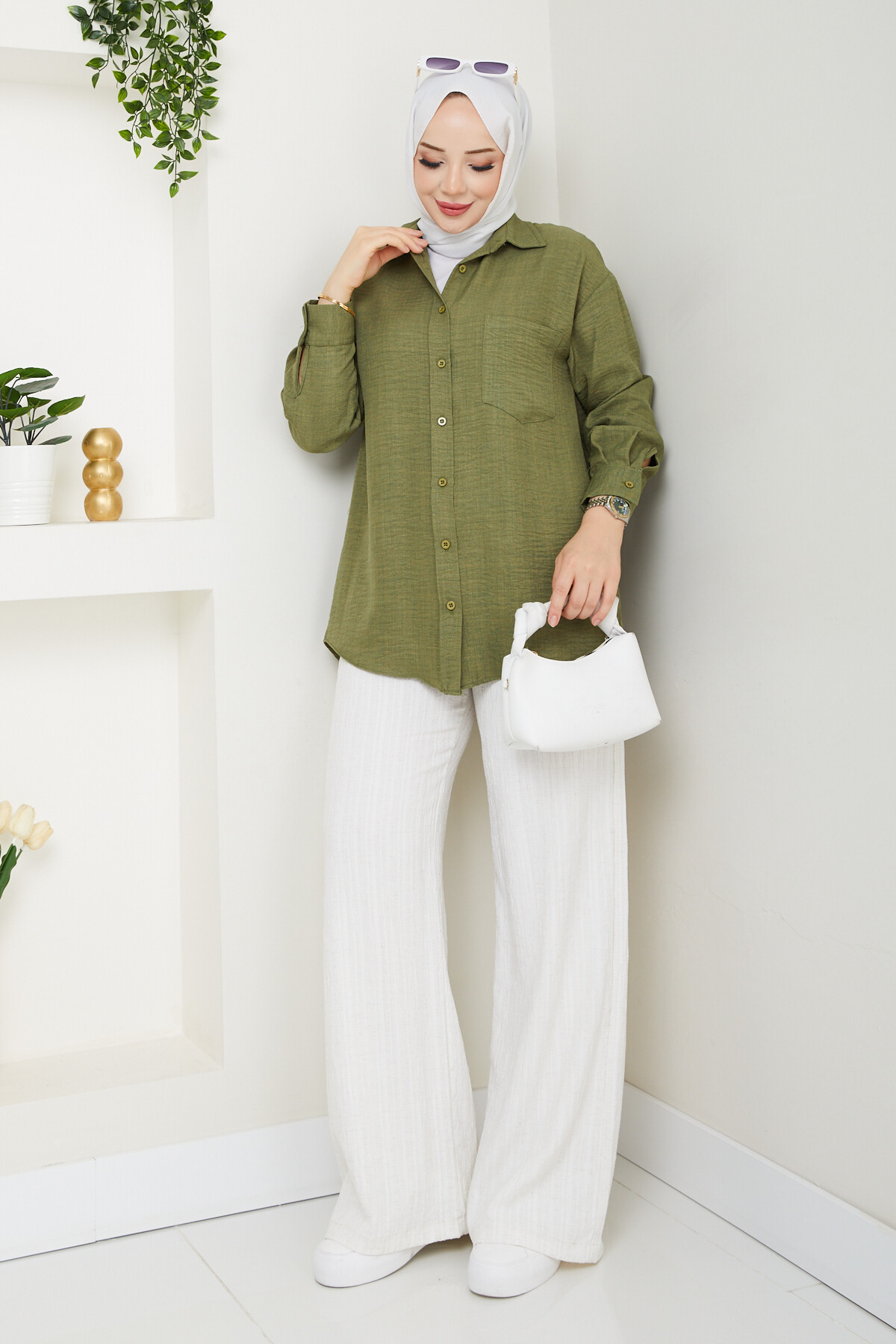 KRMT KIRIŞIK KETEN GÖMLEK-YEŞİL