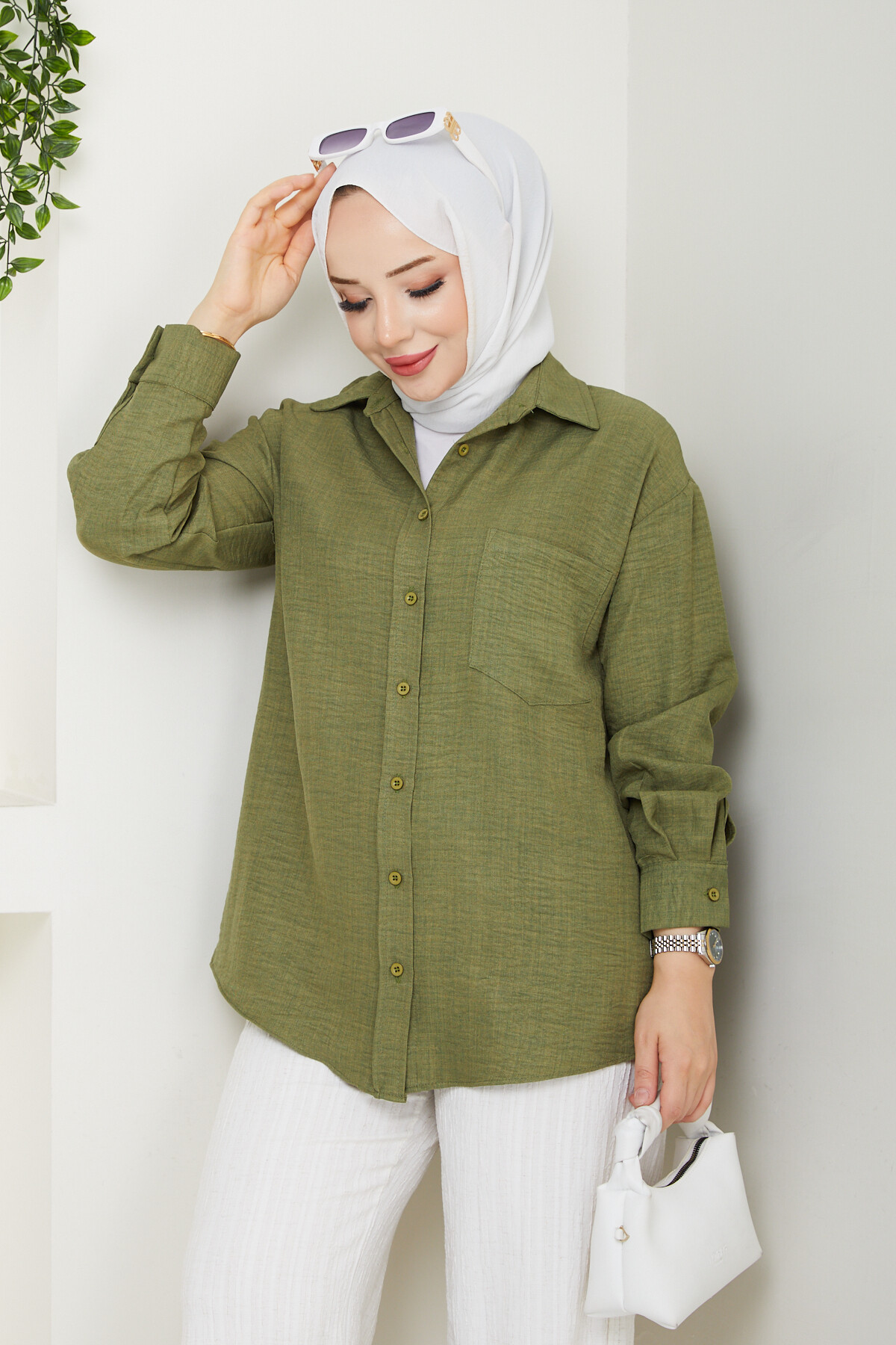 KRMT KIRIŞIK KETEN GÖMLEK-YEŞİL