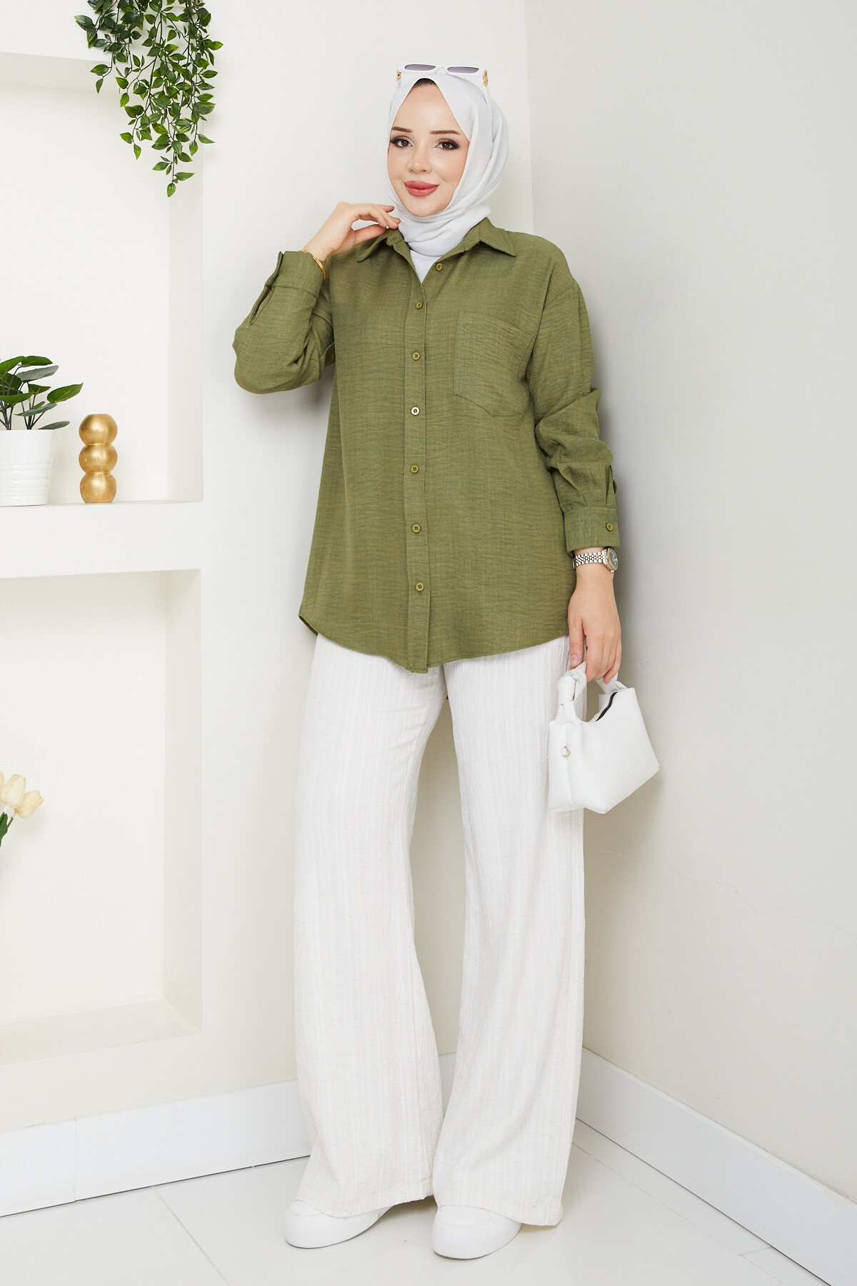 KRMT KIRIŞIK KETEN GÖMLEK-YEŞİL