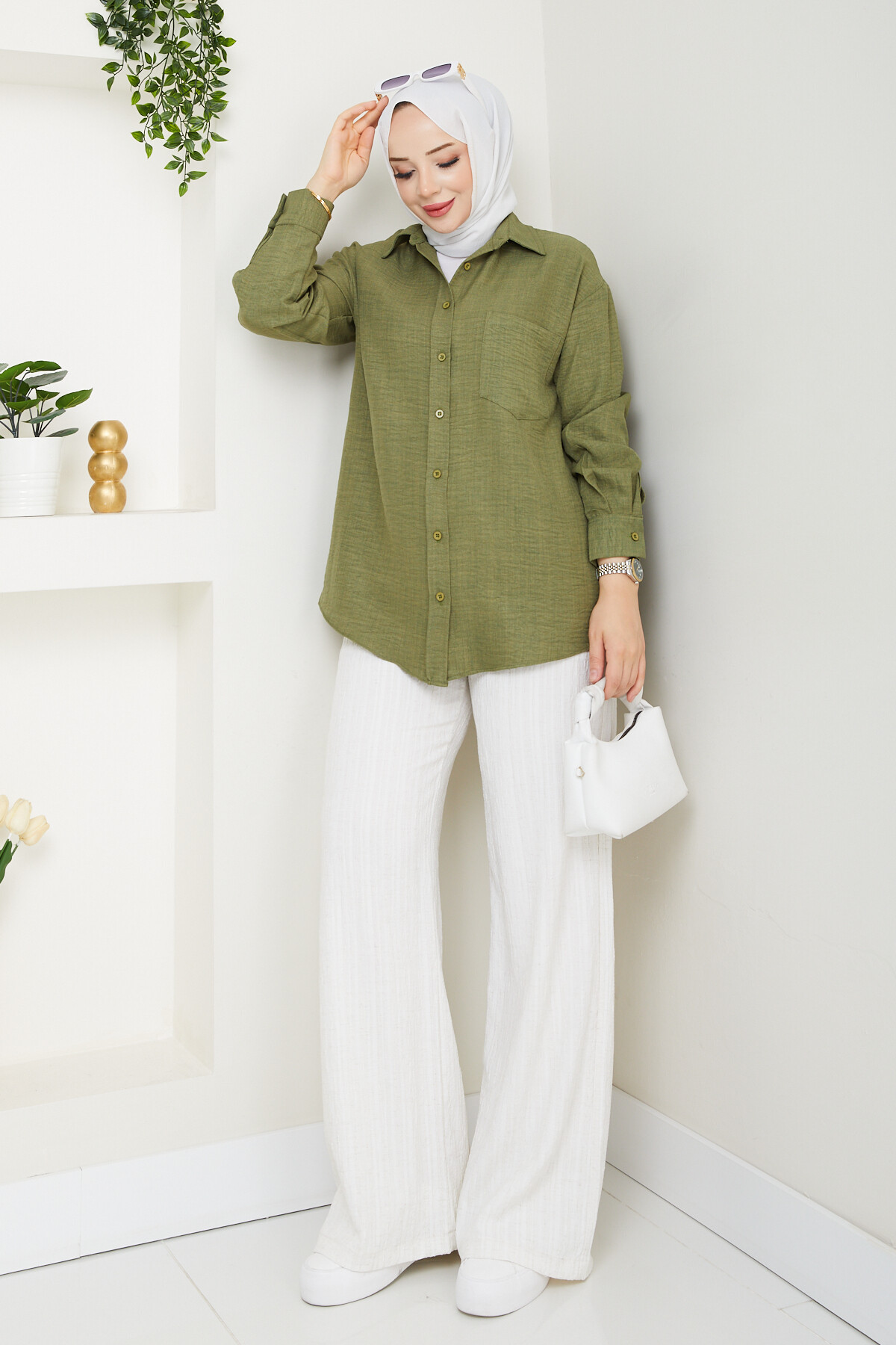 KRMT KIRIŞIK KETEN GÖMLEK-YEŞİL