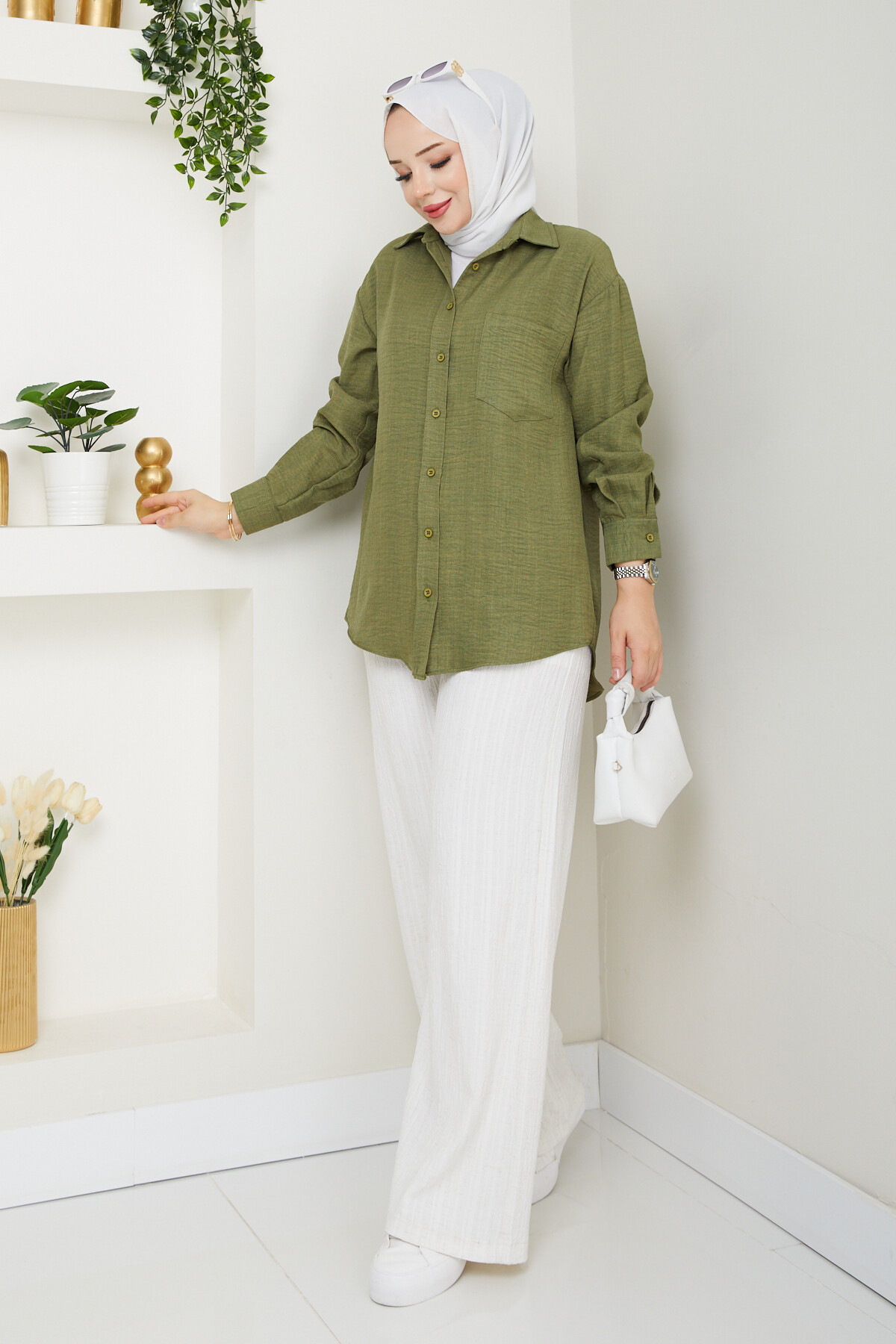 KRMT KIRIŞIK KETEN GÖMLEK-YEŞİL