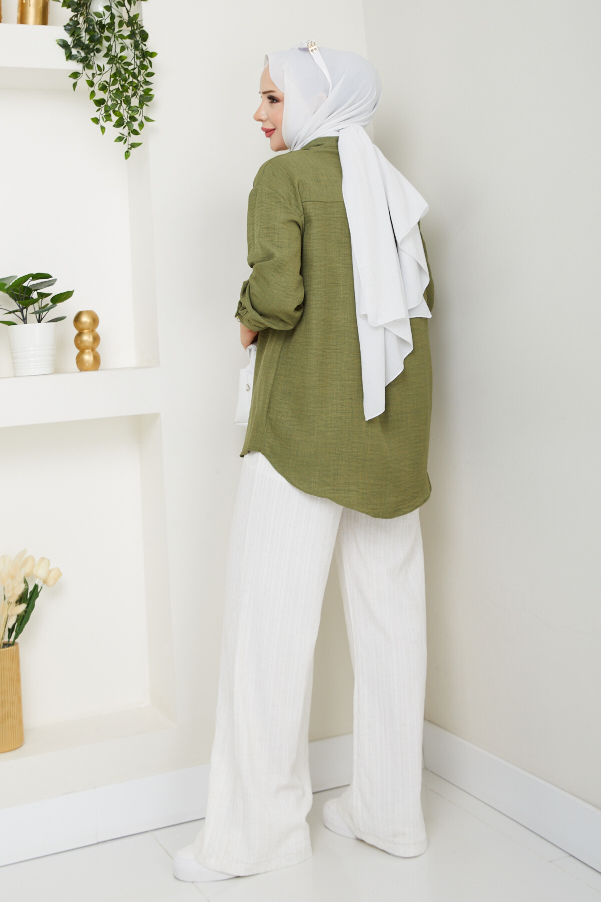 KRMT KIRIŞIK KETEN GÖMLEK-YEŞİL