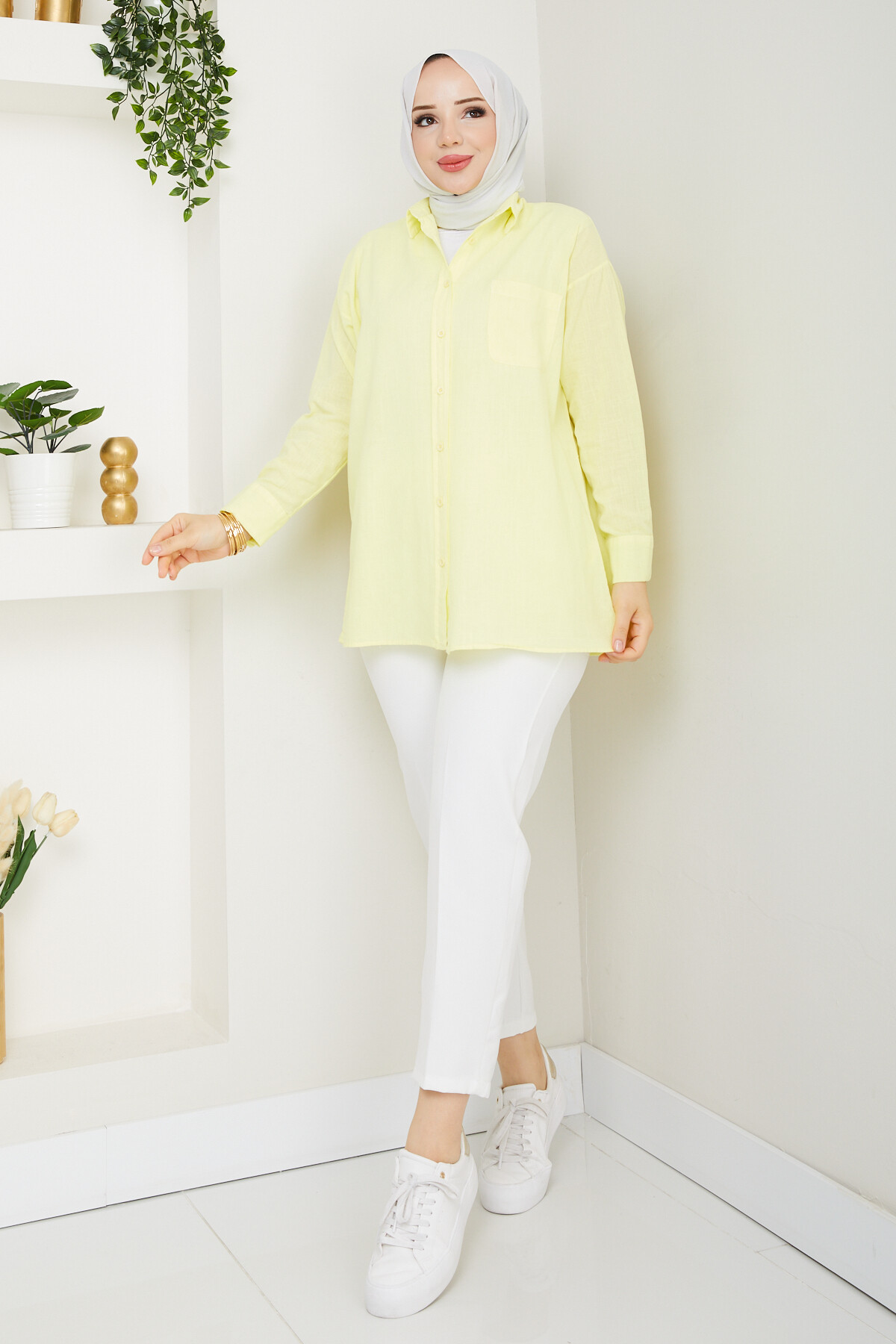 KRMT TEK CEPLİ KETEN GÖMLEK-SARI