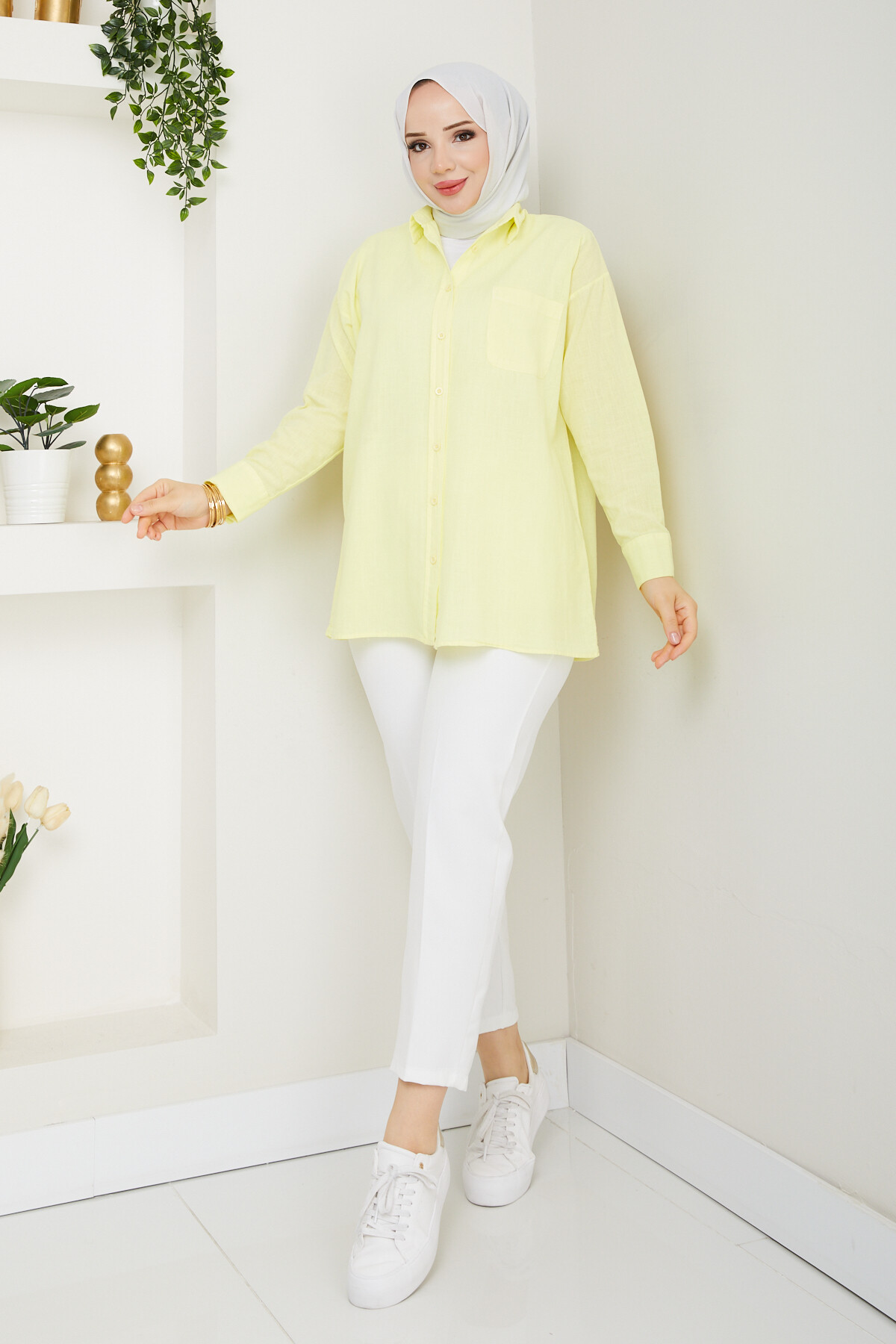 KRMT TEK CEPLİ KETEN GÖMLEK-SARI