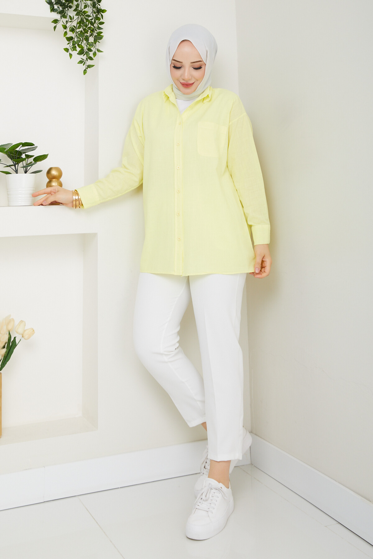 KRMT TEK CEPLİ KETEN GÖMLEK-SARI