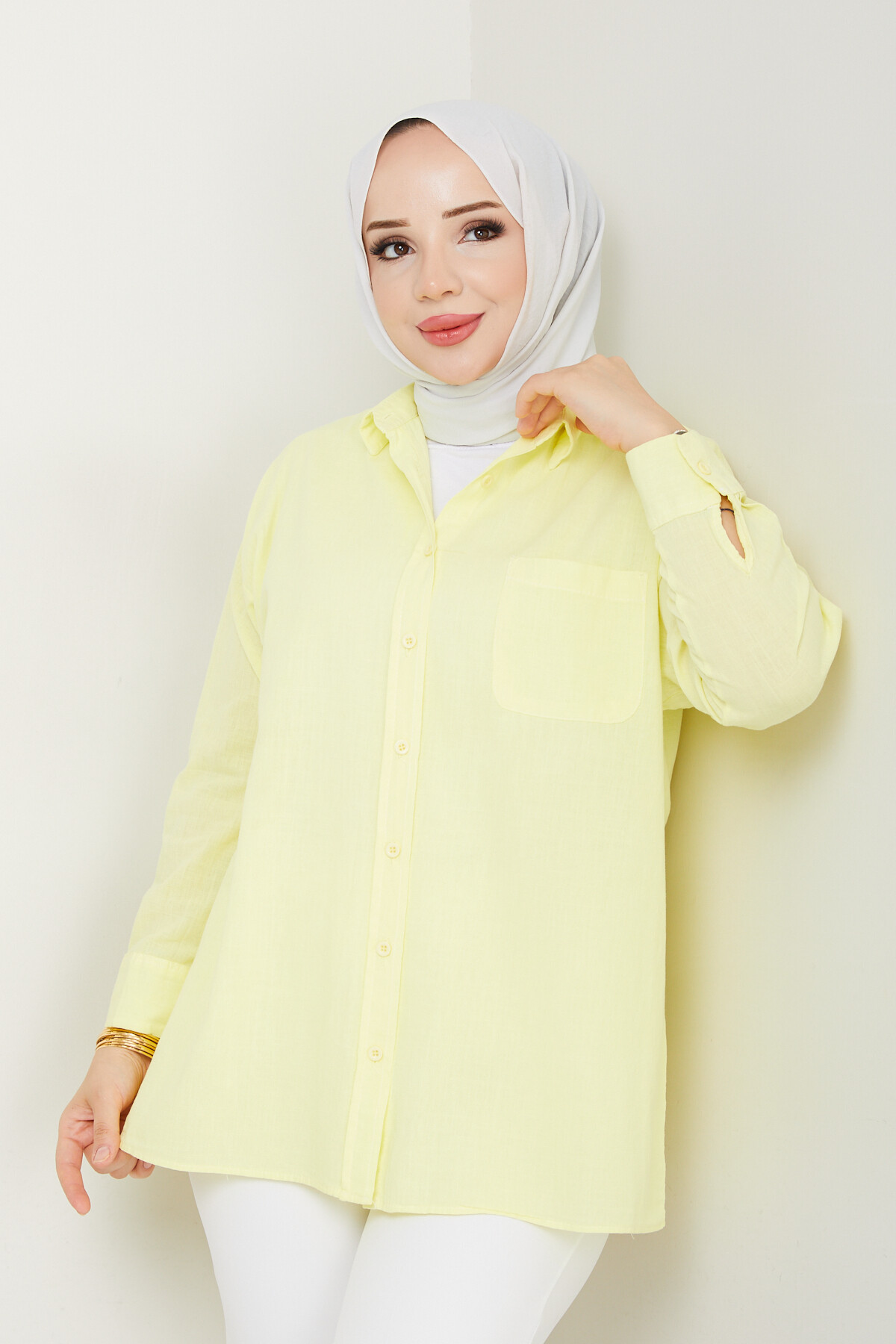 KRMT TEK CEPLİ KETEN GÖMLEK-SARI