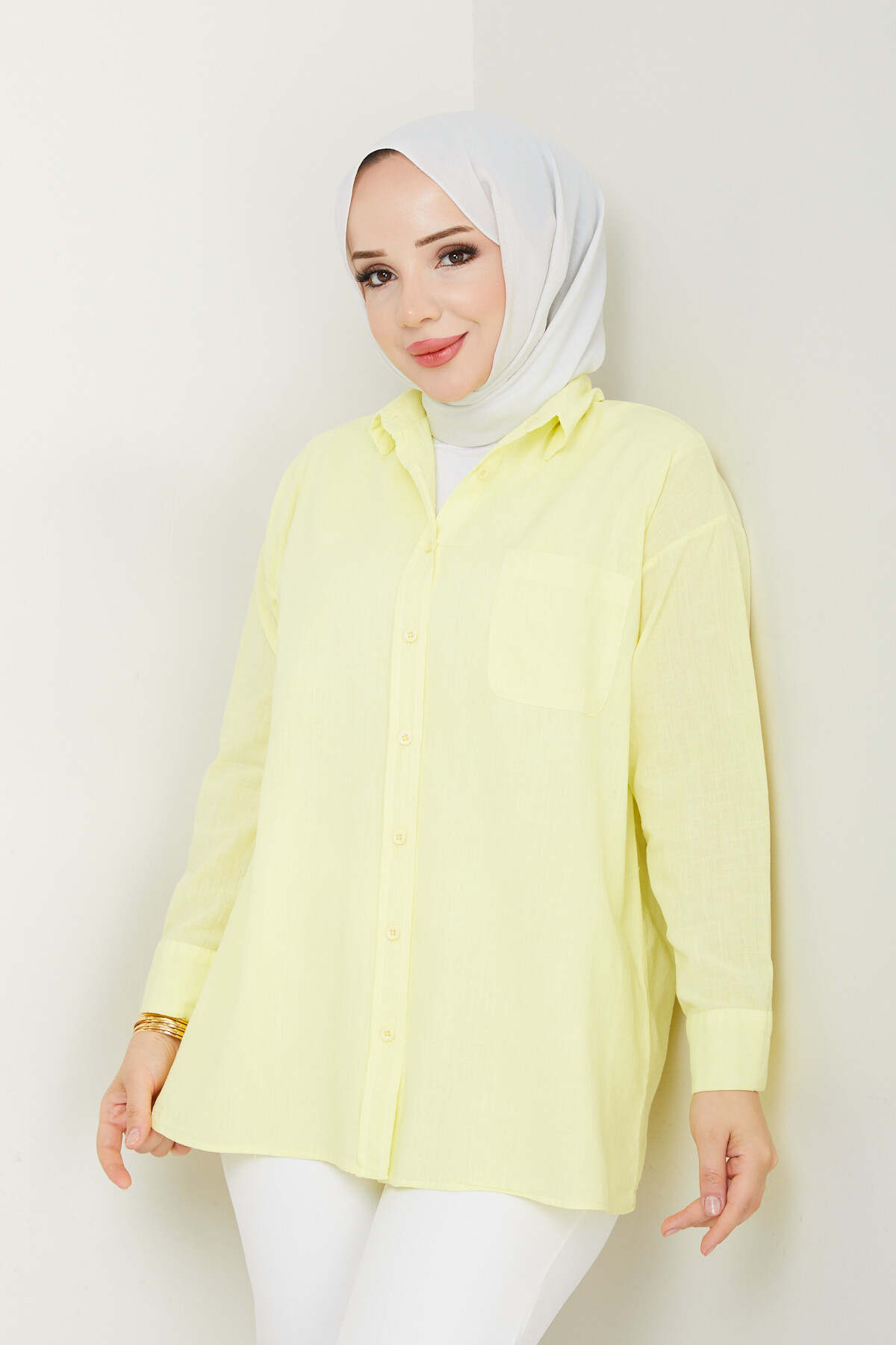 KRMT TEK CEPLİ KETEN GÖMLEK-SARI