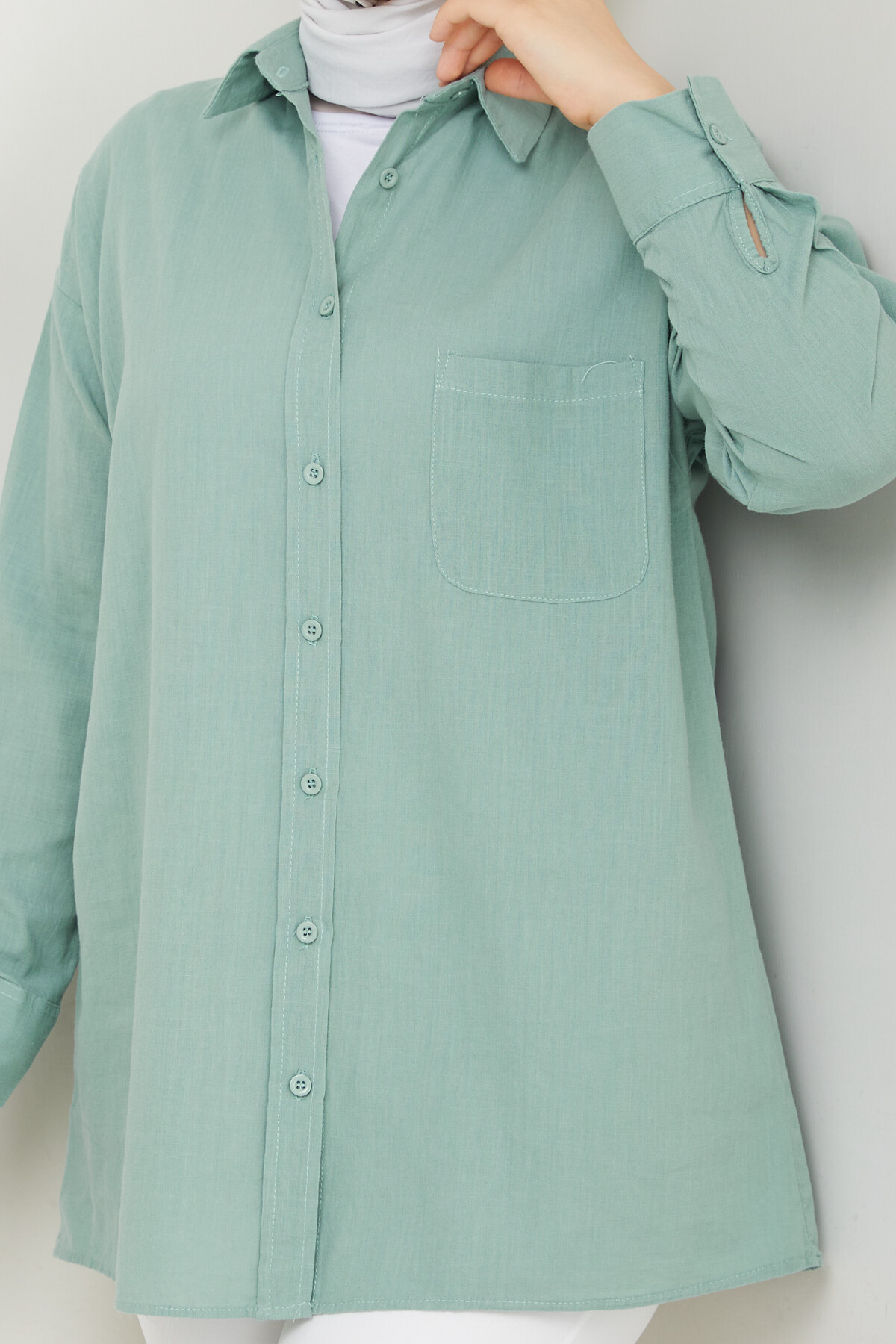 KRMT TEK CEPLİ KETEN GÖMLEK-TURKUAZ