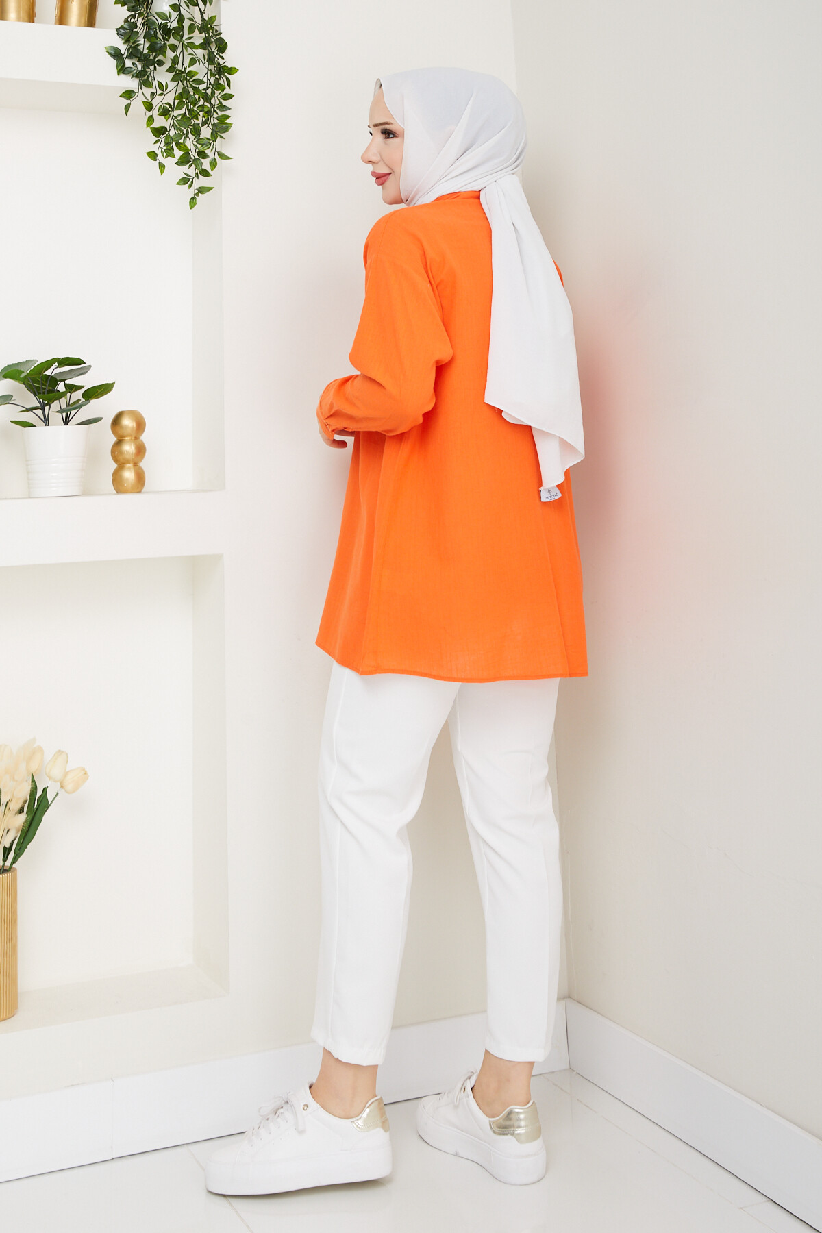 KRMT TEK CEPLİ KETEN GÖMLEK-TURUNCU