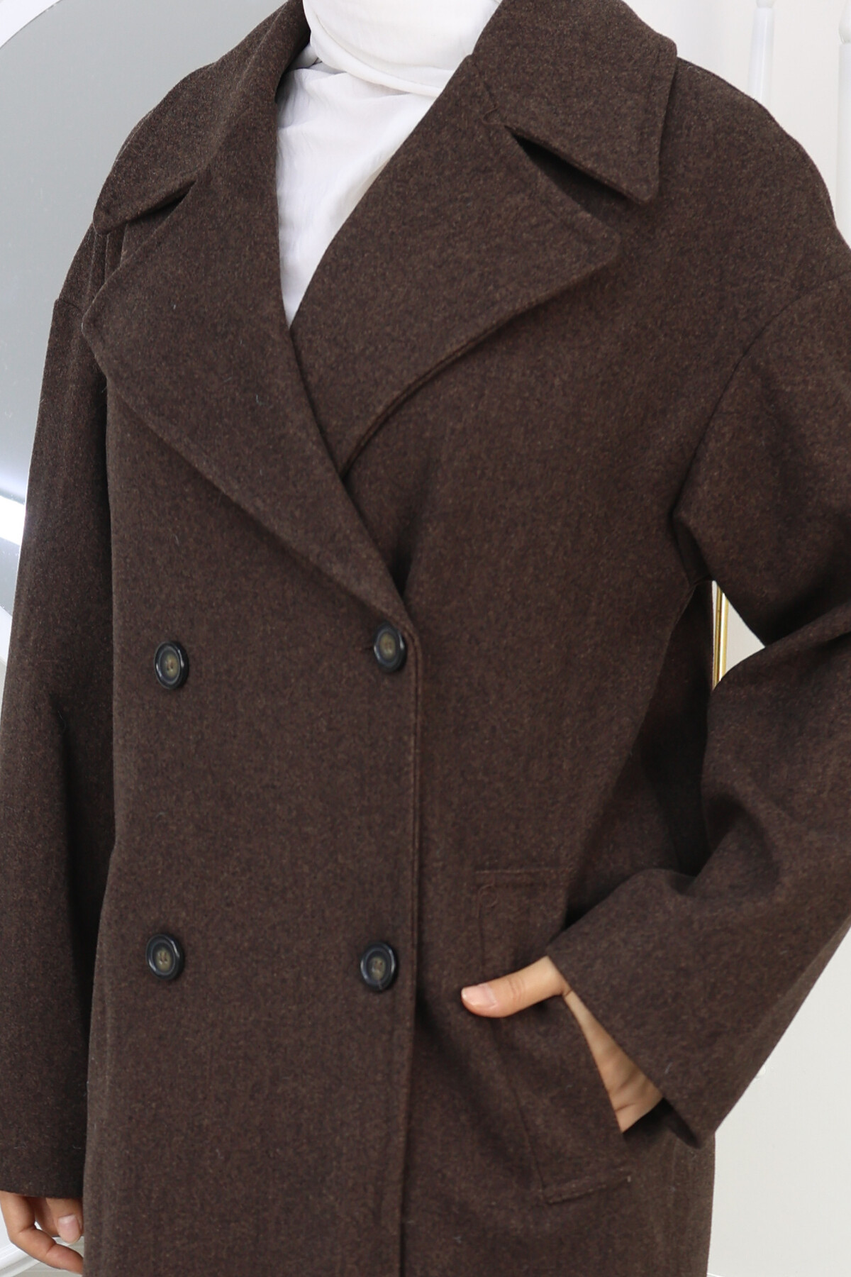 KRMT UZUN KAŞE KABAN-KAHVERENGİ