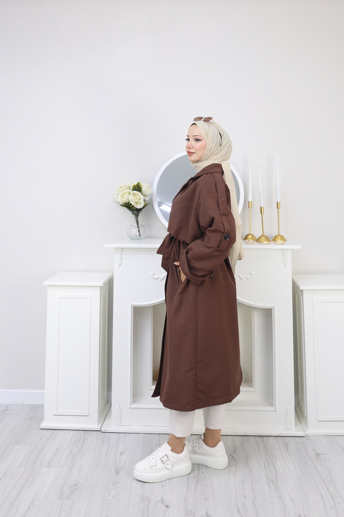 KUKUŞAKLI UZUN TRENÇKOT-ACI KAHVE