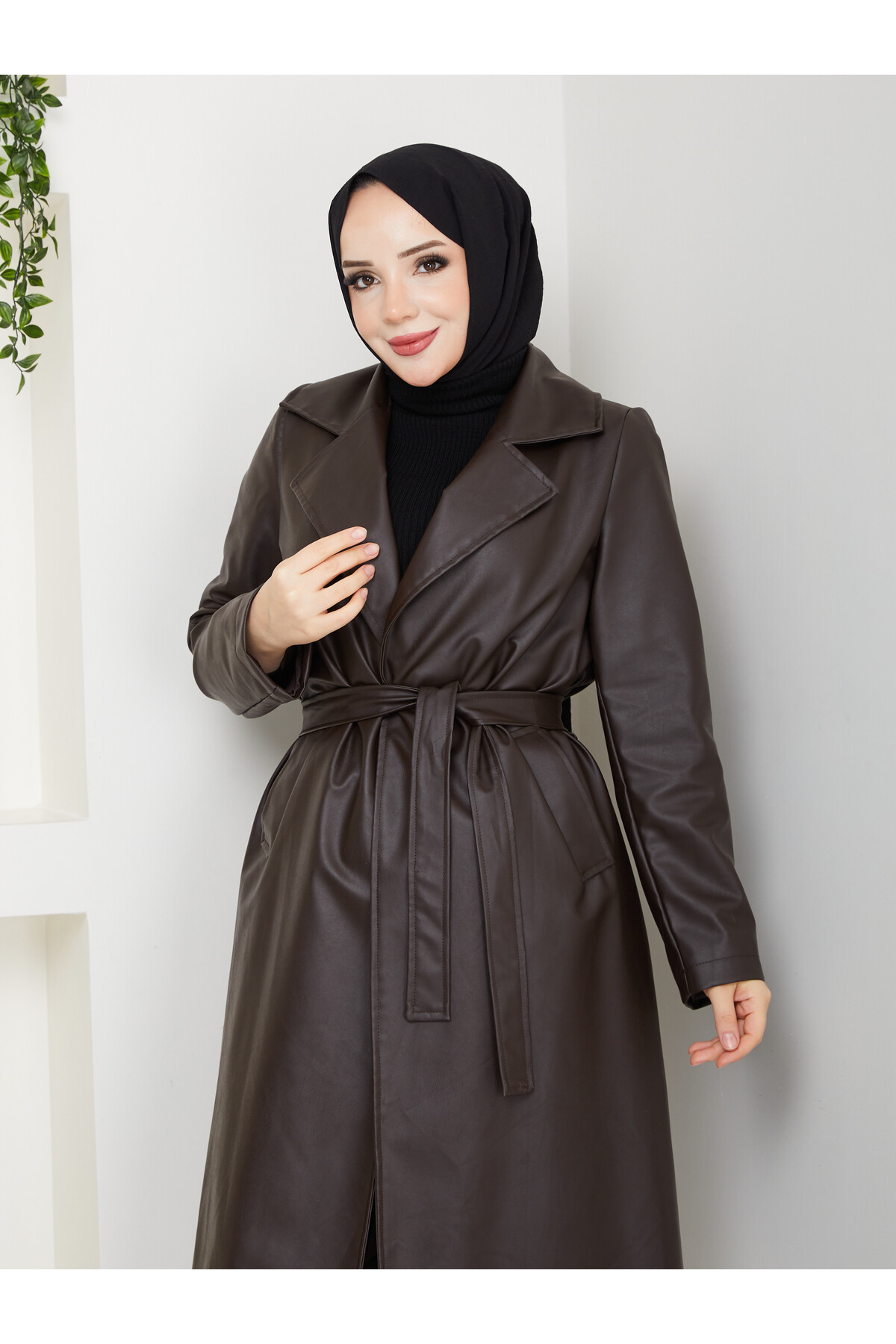 KUŞAKLI  UZUN DERİ TRENÇ - ACI KAHVE