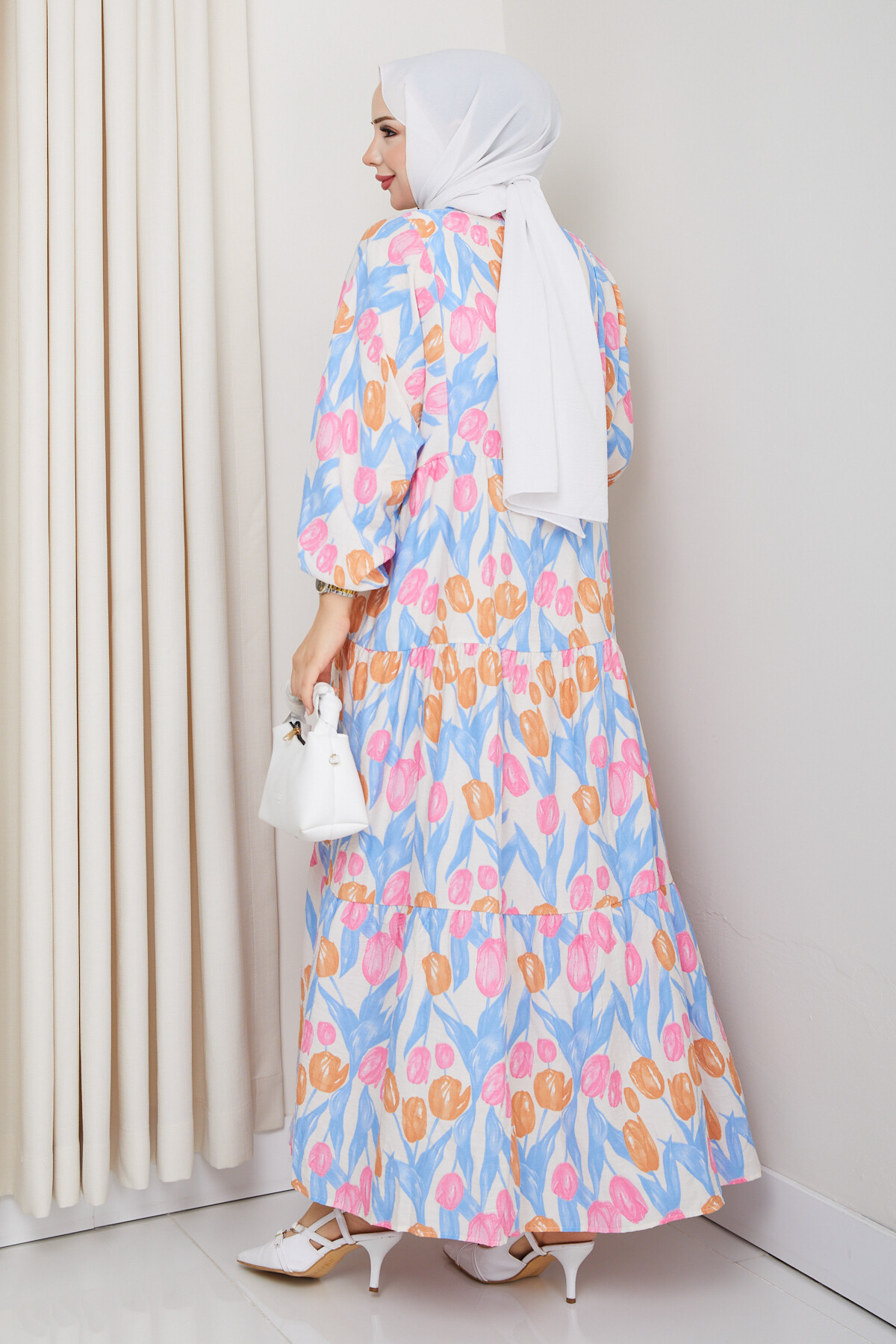 LALE DESEN ELBİSE-MAVİ