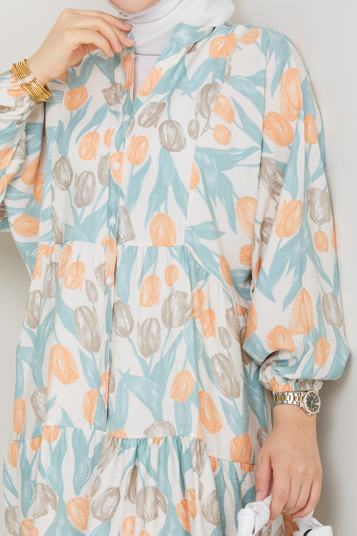 LALE DESEN ELBİSE-TURUNCU