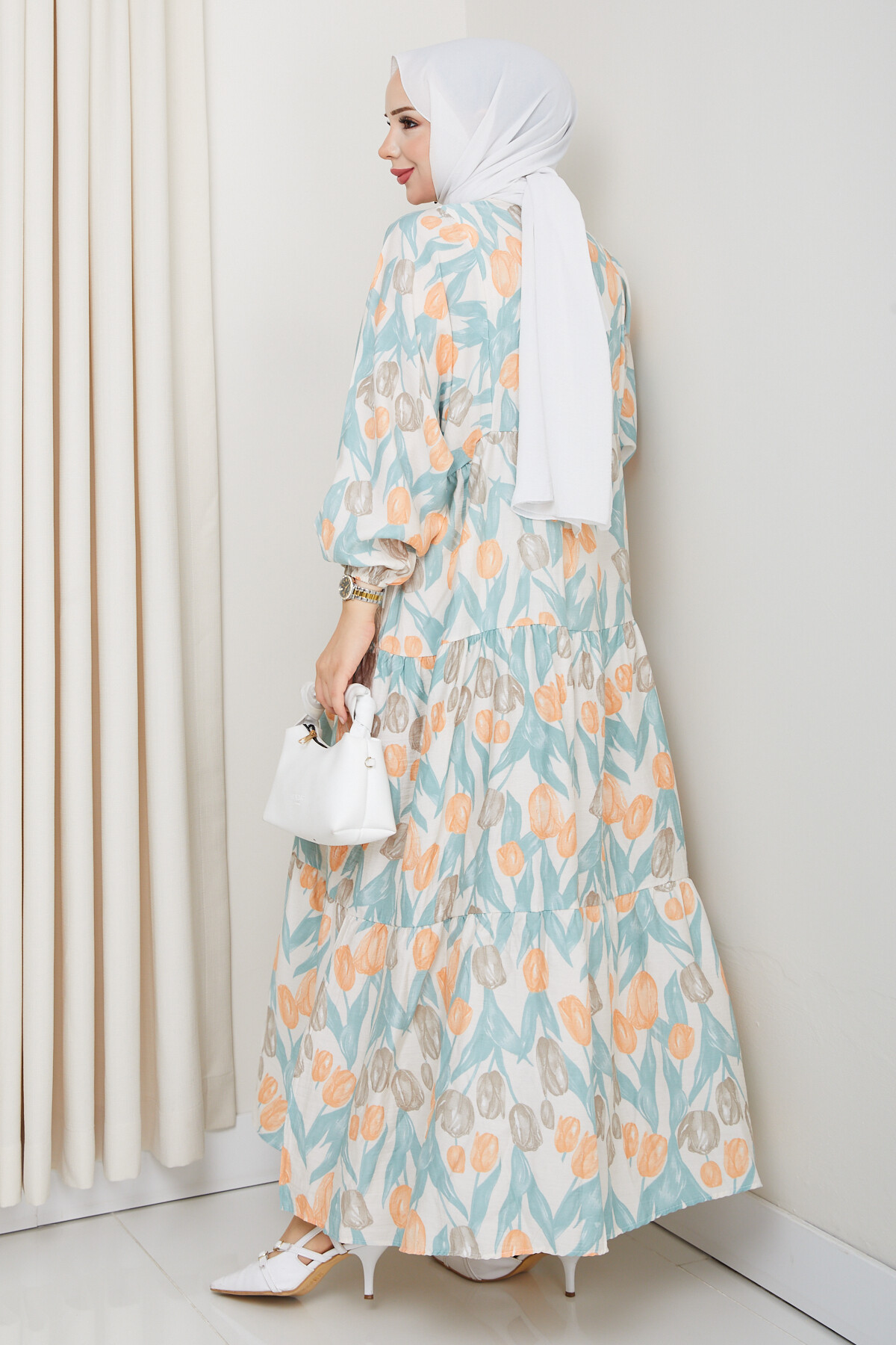 LALE DESEN ELBİSE-TURUNCU