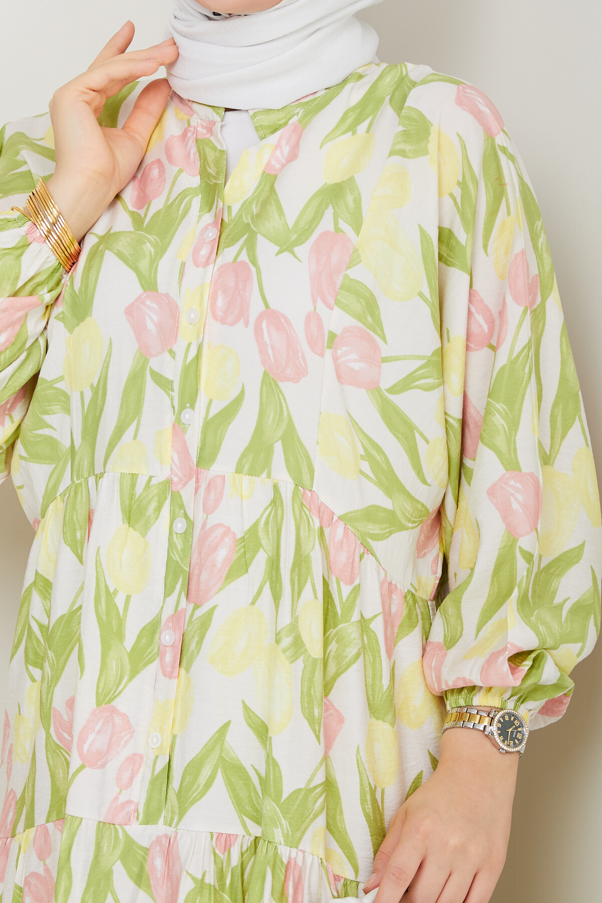 LALE DESEN ELBİSE-YEŞİL