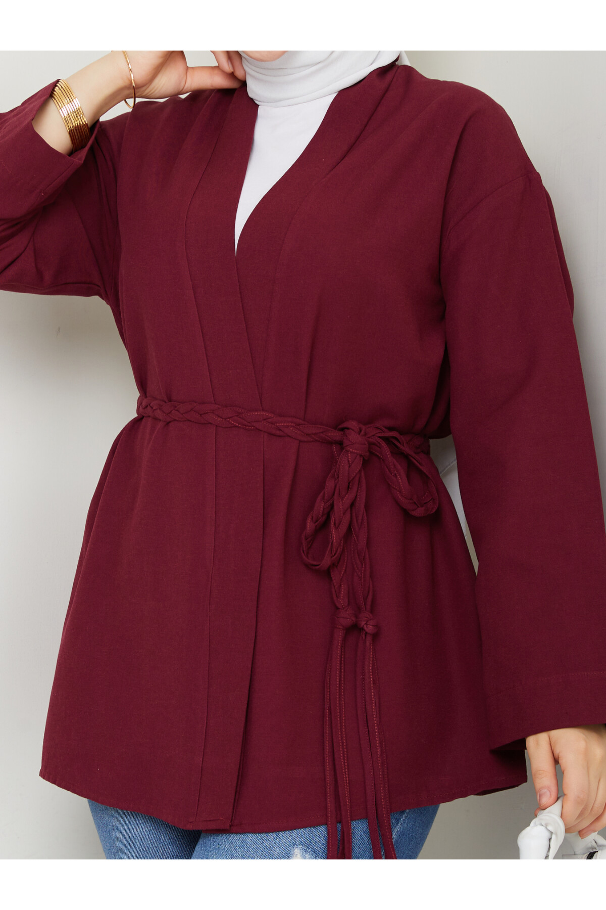 MİLANO KETEN KİMONO-BORDO