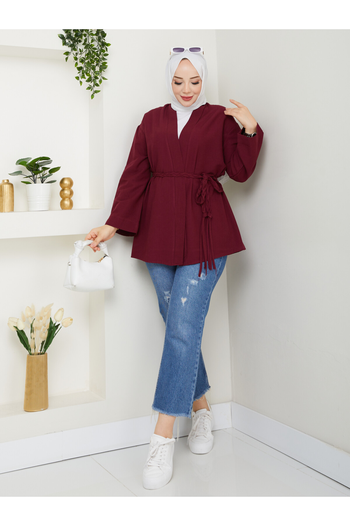 MİLANO KETEN KİMONO-BORDO