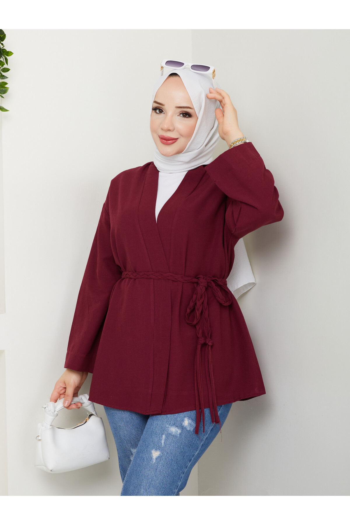 MİLANO KETEN KİMONO-BORDO