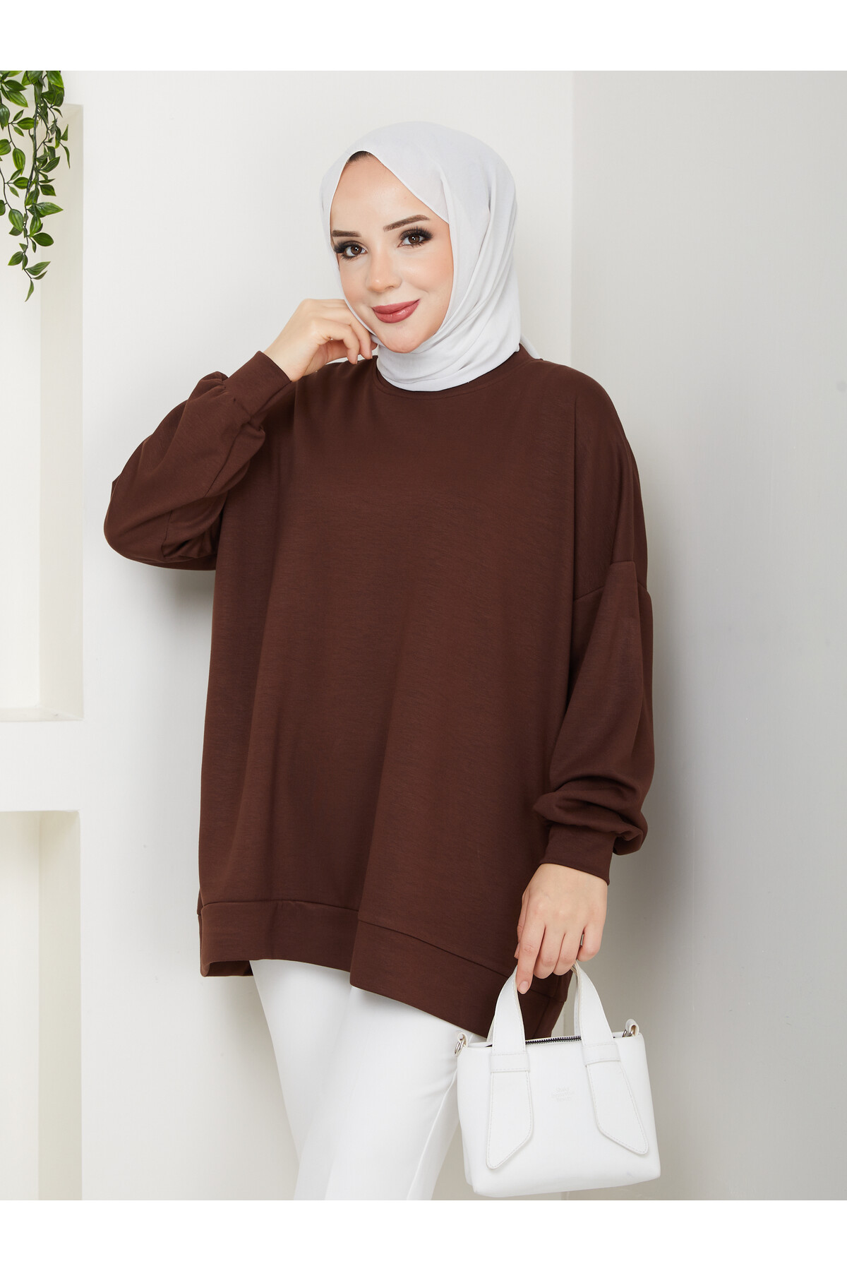 MY OVERSİZE DÜZ SWEAT -ACI KAHVE