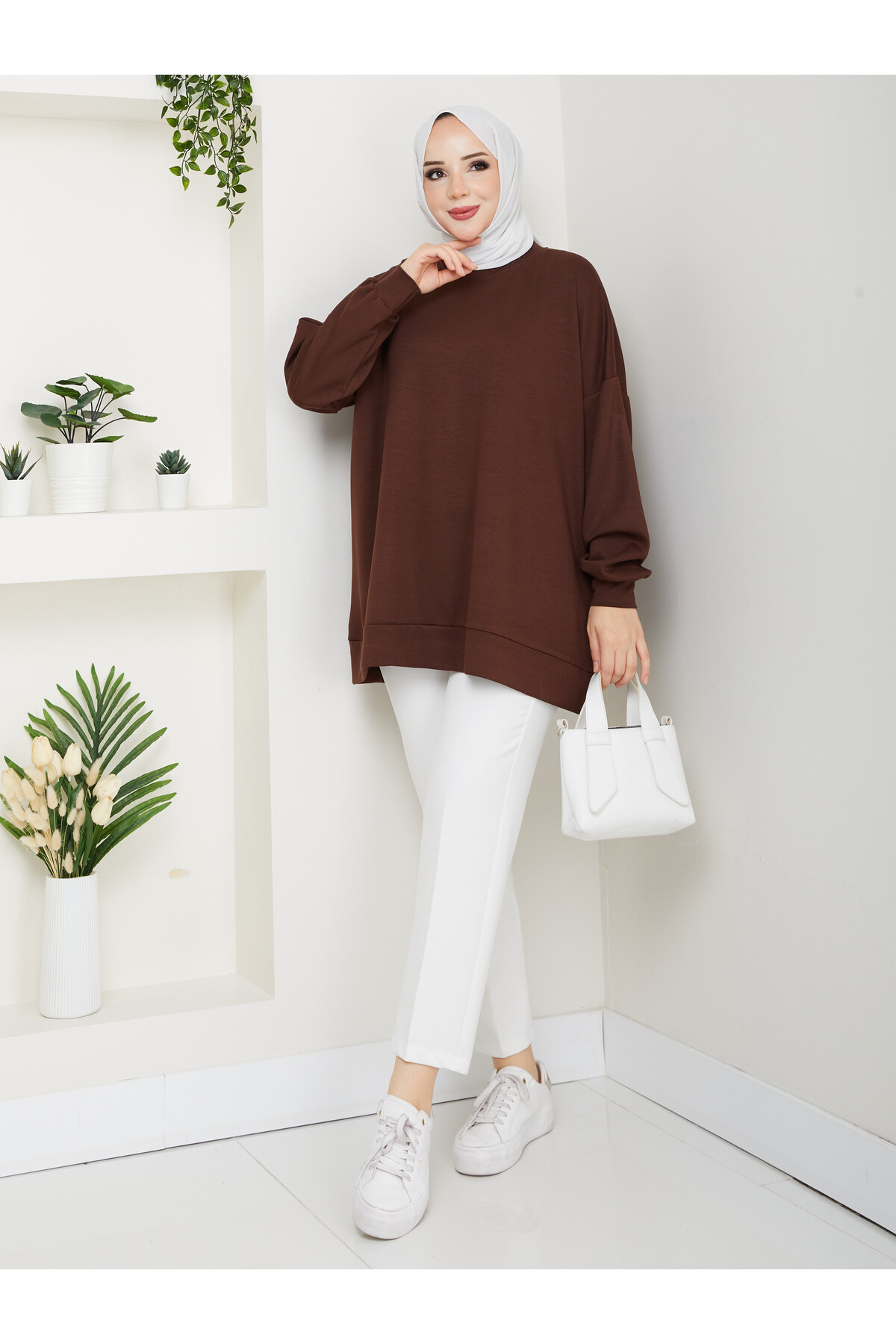 MY OVERSİZE DÜZ SWEAT -ACI KAHVE