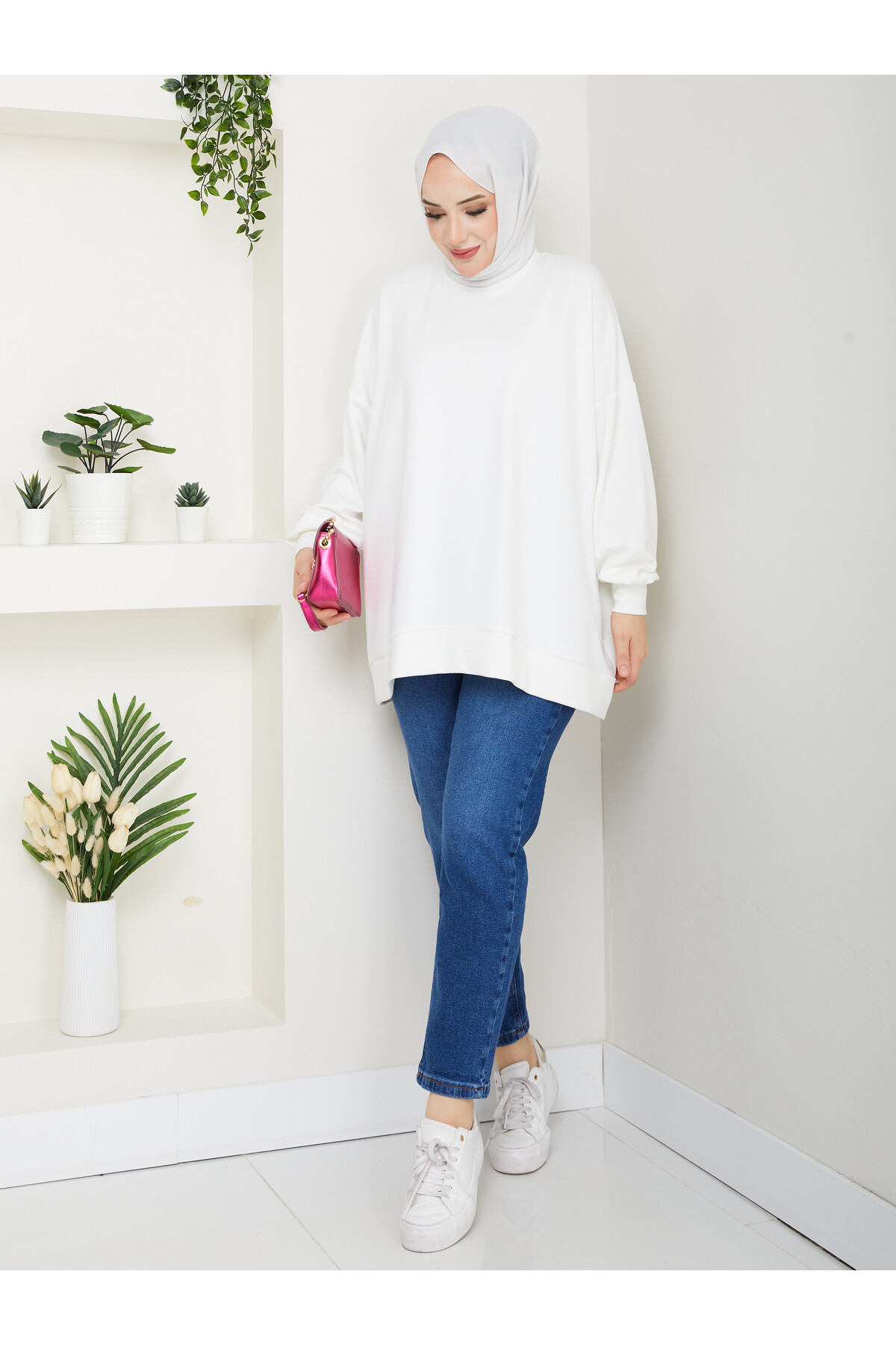 MY OVERSİZE DÜZ SWEAT - BEYAZ