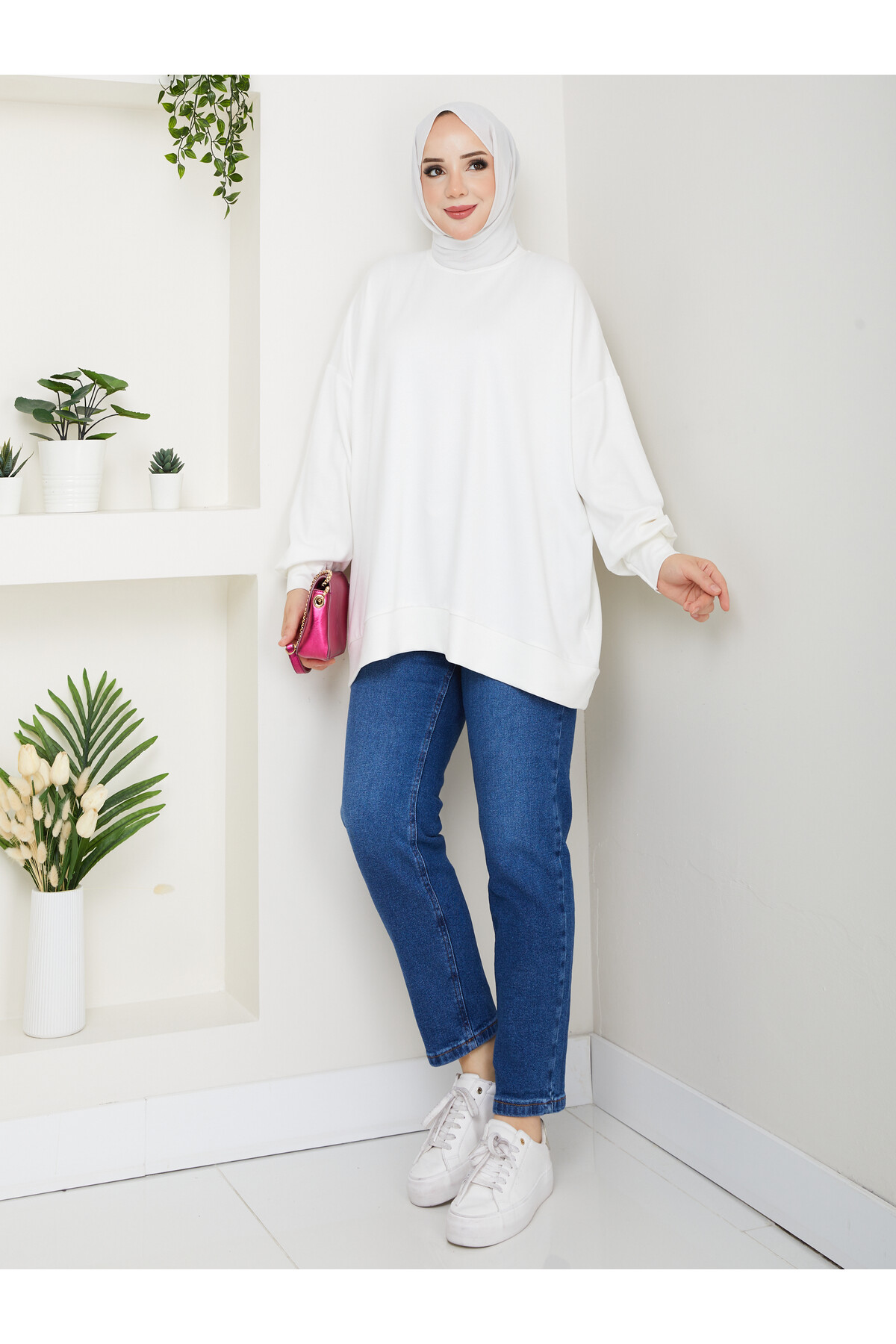 MY OVERSİZE DÜZ SWEAT - BEYAZ