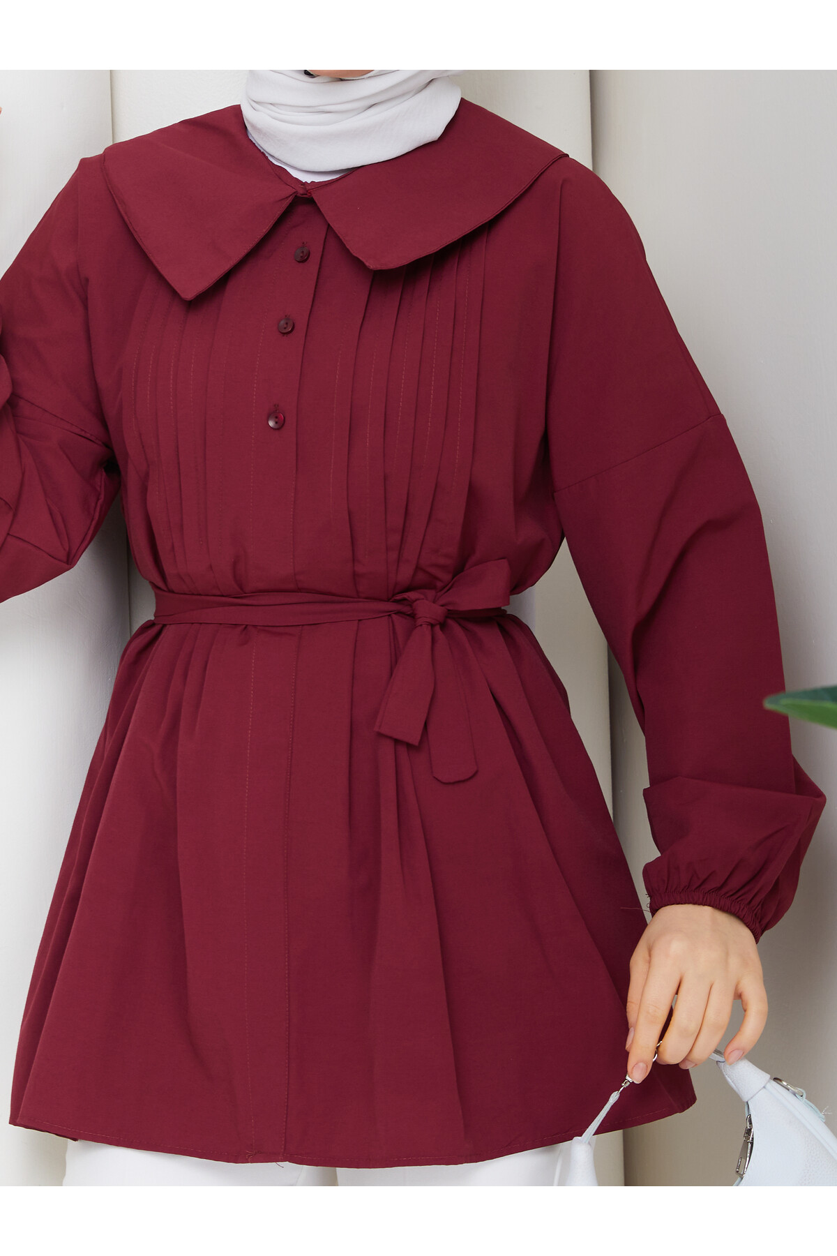 NERVÜRLÜ DENİZCİ YAKA GÖMLEK - BORDO