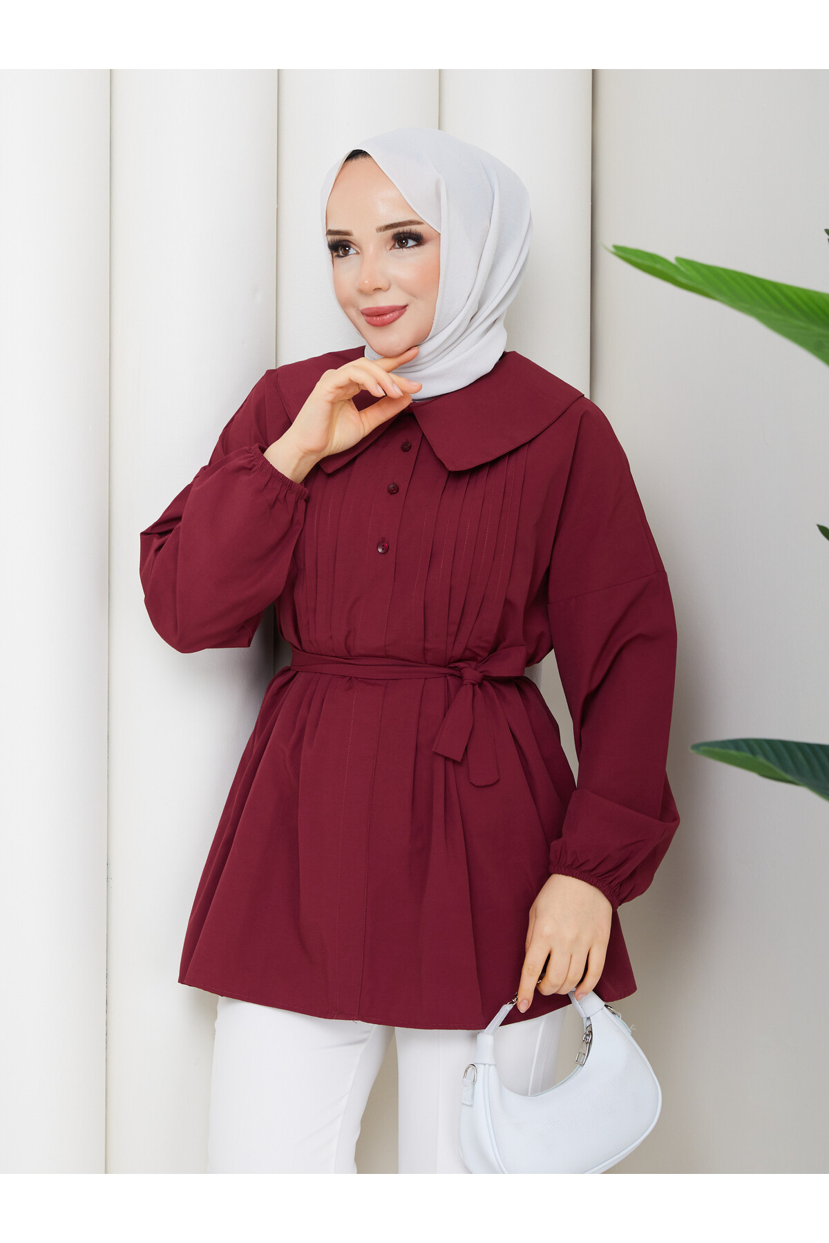 NERVÜRLÜ DENİZCİ YAKA GÖMLEK KOMBİN - BORDO