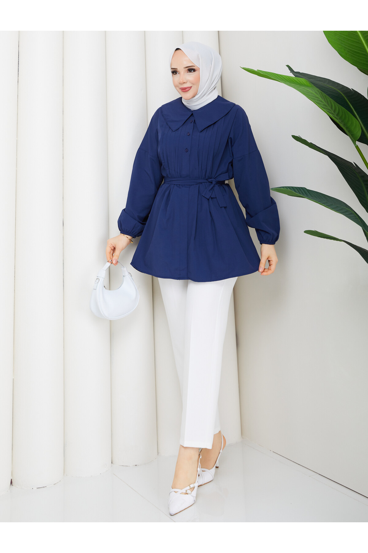 NERVÜRLÜ DENİZCİ YAKA GÖMLEK KOMBİN - LACİVERT