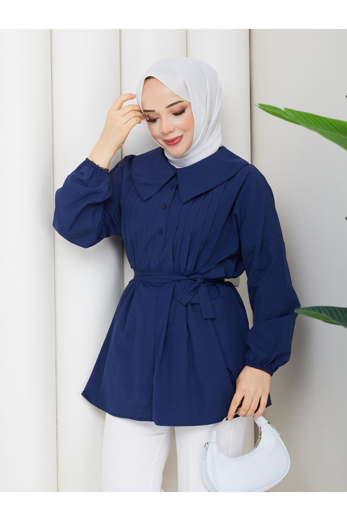 NERVÜRLÜ DENİZCİ YAKA GÖMLEK KOMBİN - LACİVERT