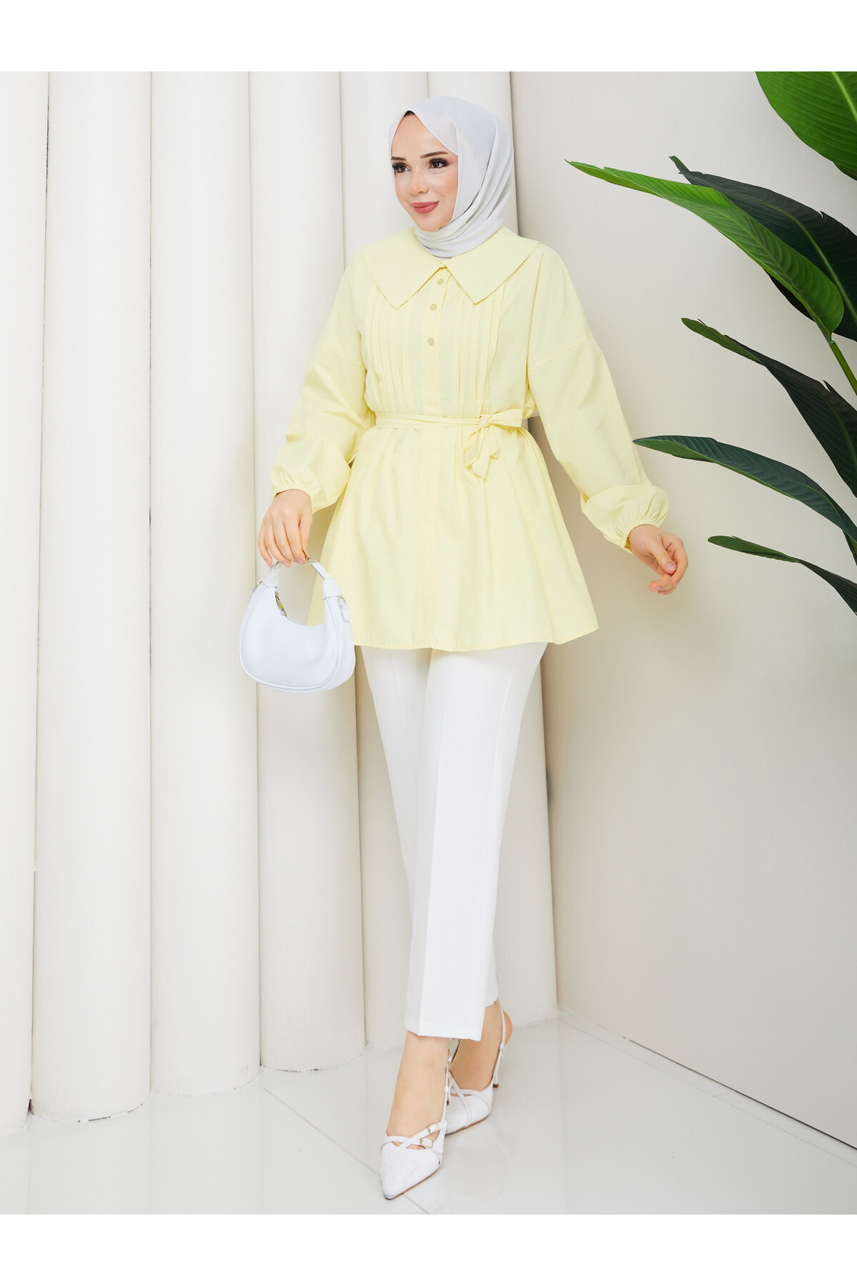 NERVÜRLÜ DENİZCİ YAKA GÖMLEK KOMBİN - SARI