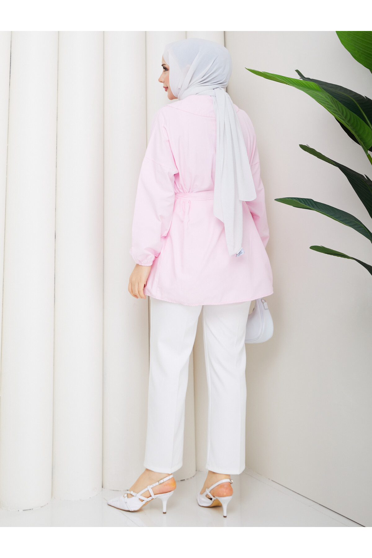 NERVÜRLÜ DENİZCİ YAKA GÖMLEK - TOZ PEMBE