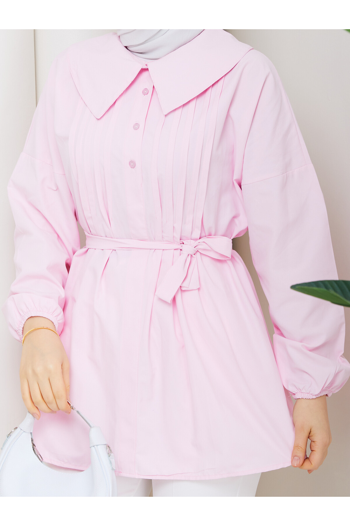 NERVÜRLÜ DENİZCİ YAKA GÖMLEK KOMBİN - TOZ PEMBE