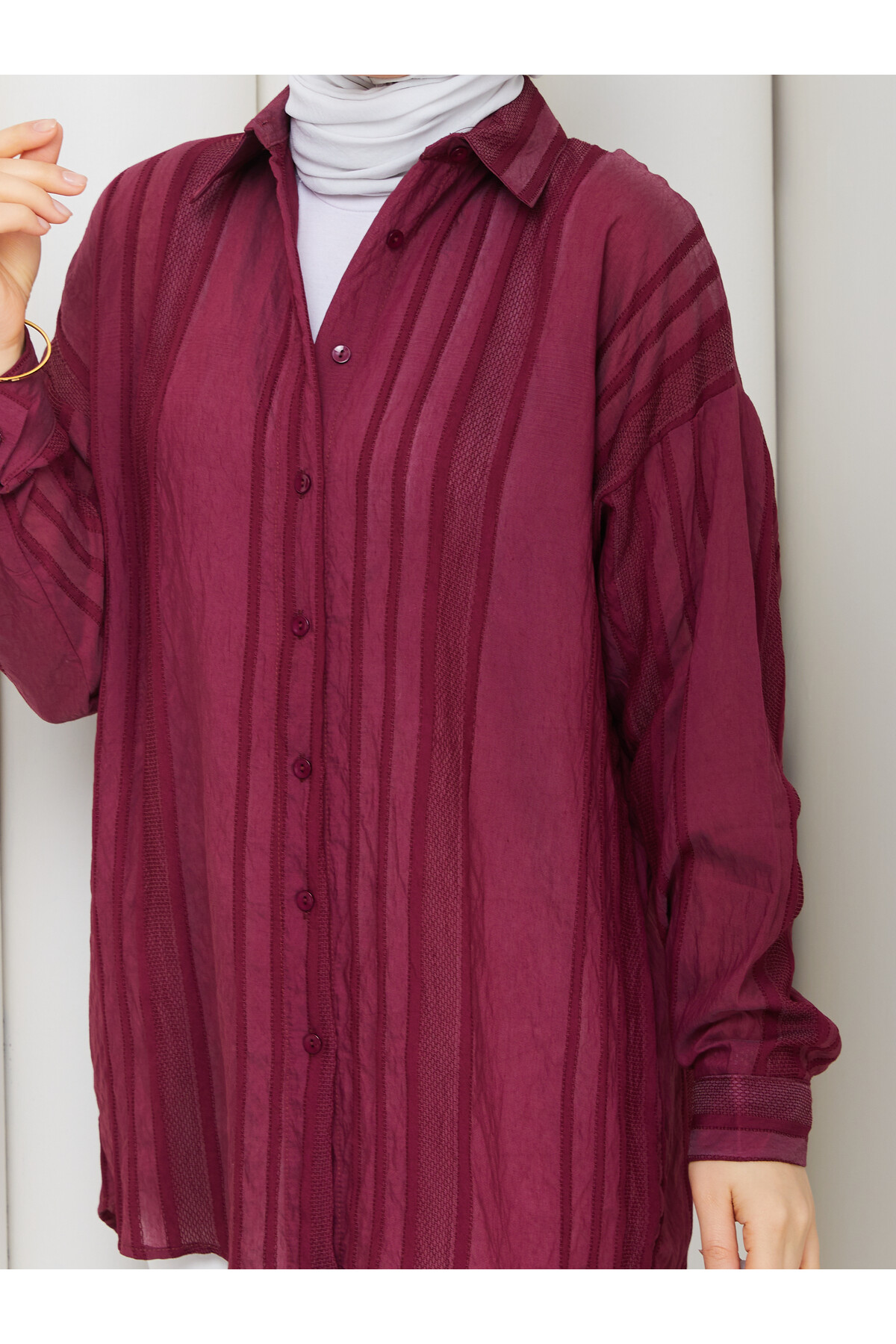 NESLİ OVERSİZE GÖMLEK - BORDO