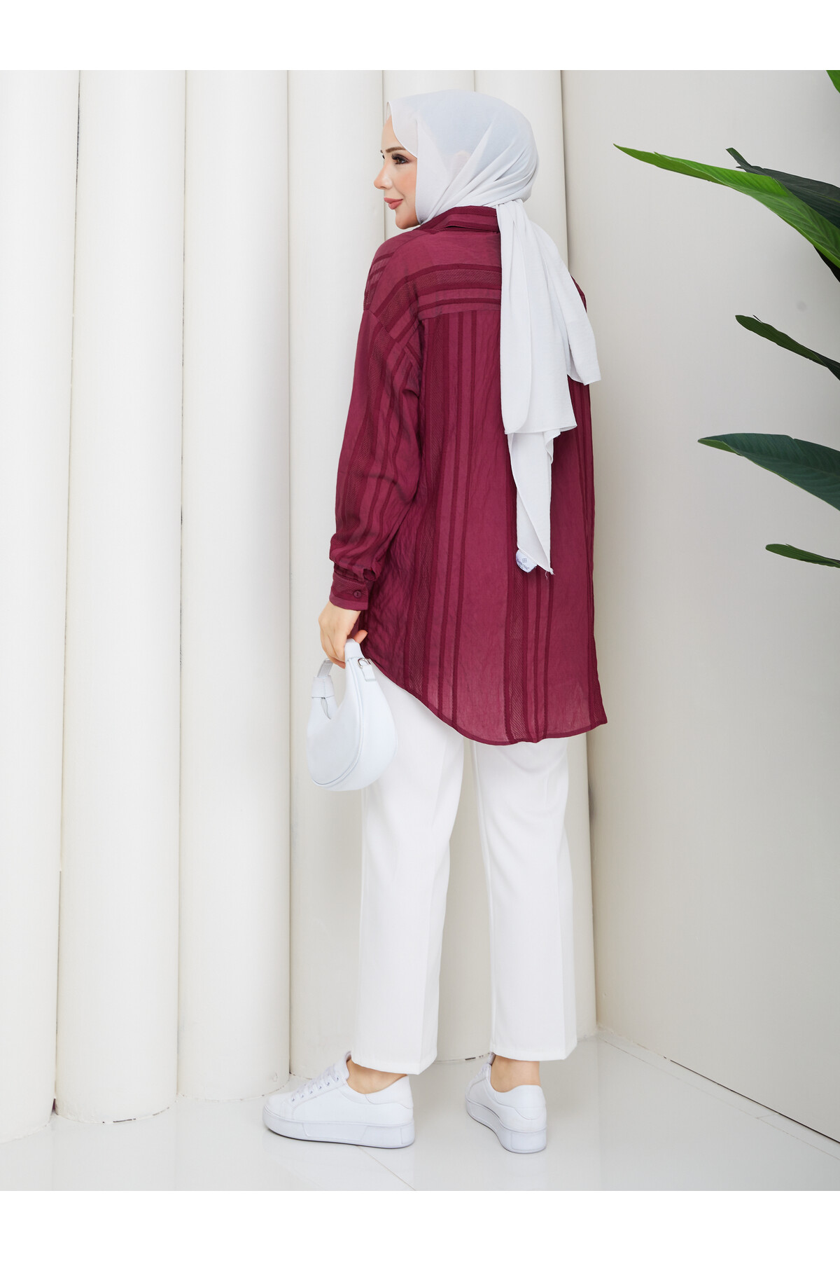 NESLİ OVERSİZE GÖMLEK - BORDO