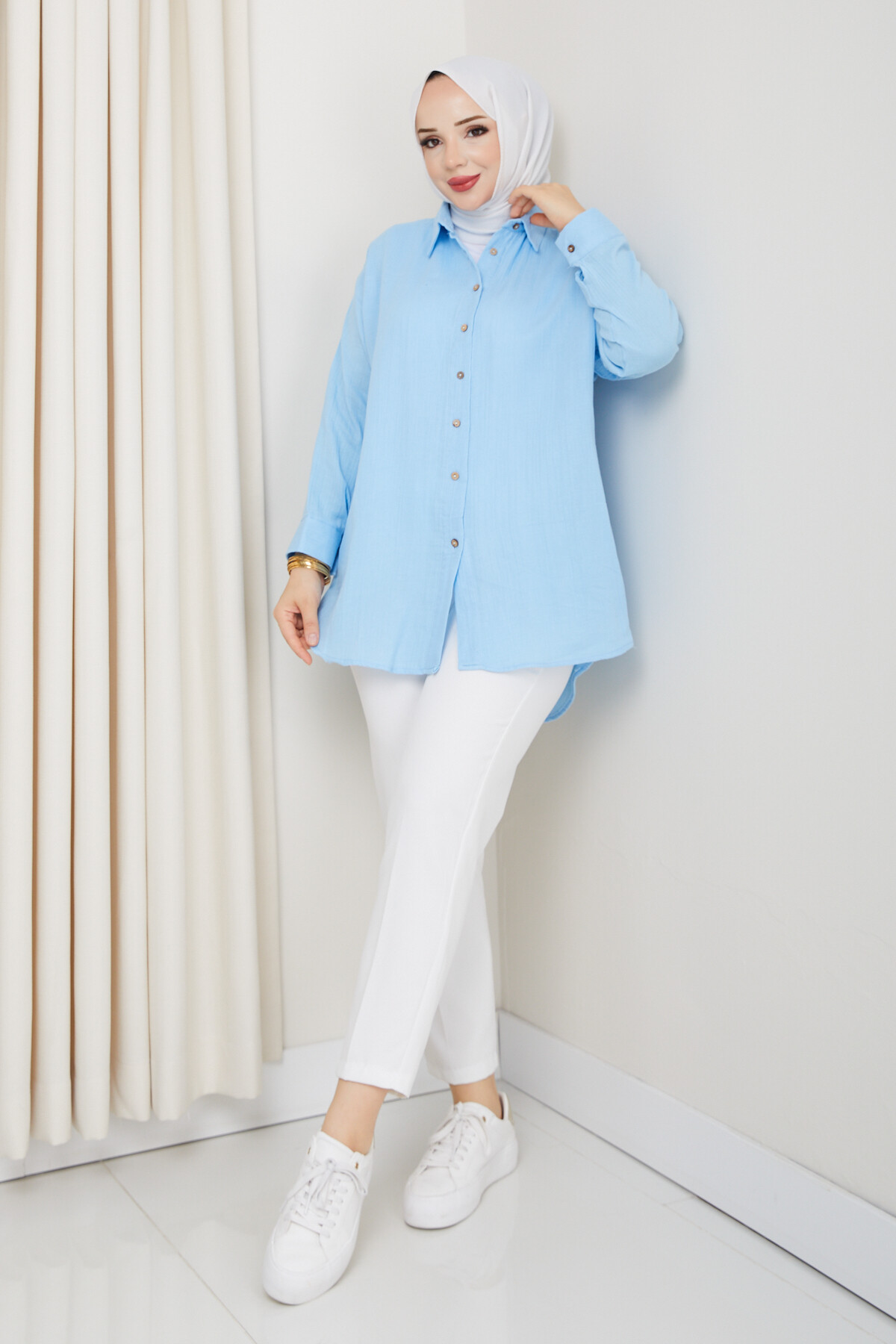 NV TAHTA DÜĞMELİ GÖMLEK-BEBE MAVİ