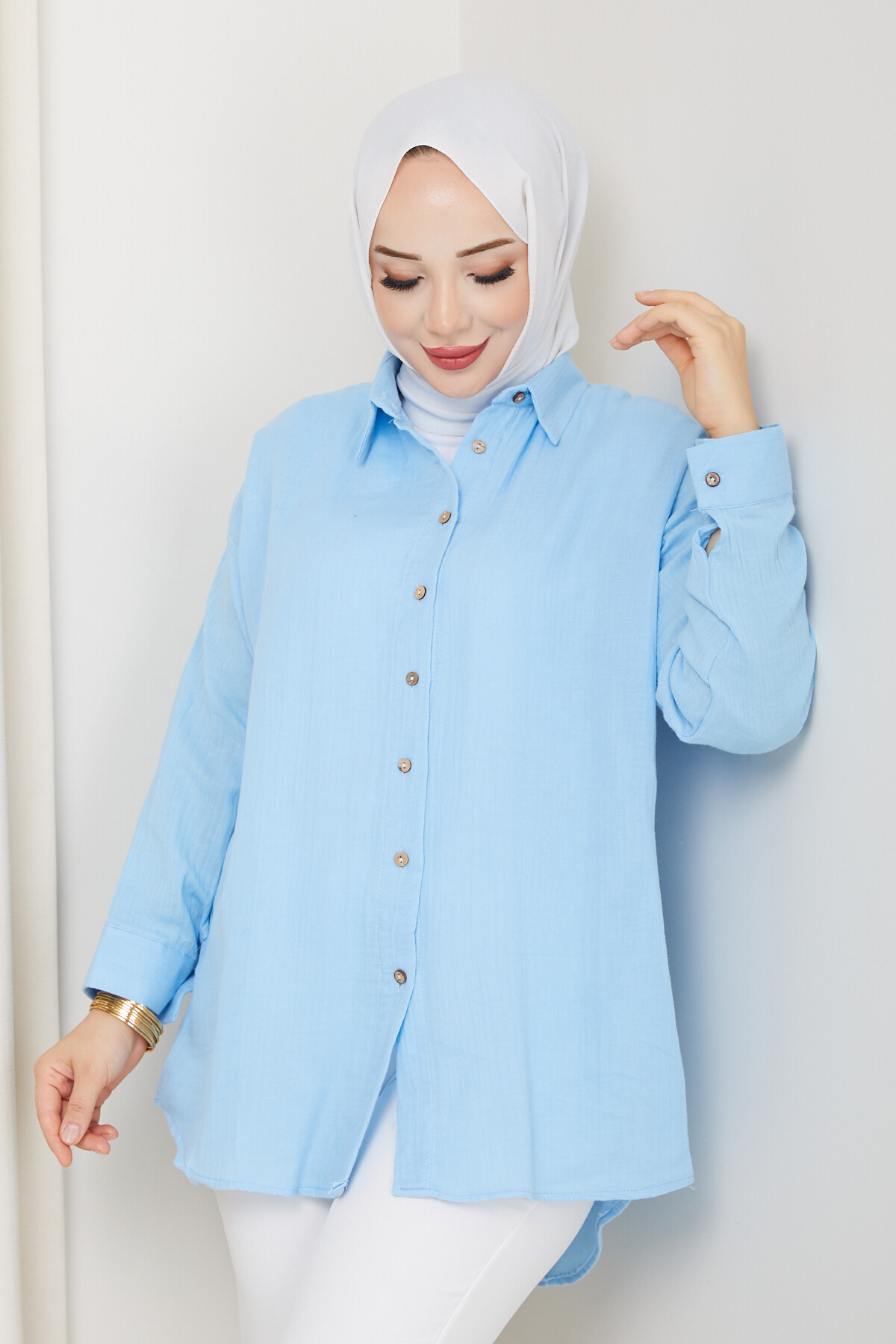 NV TAHTA DÜĞMELİ GÖMLEK-BEBE MAVİ