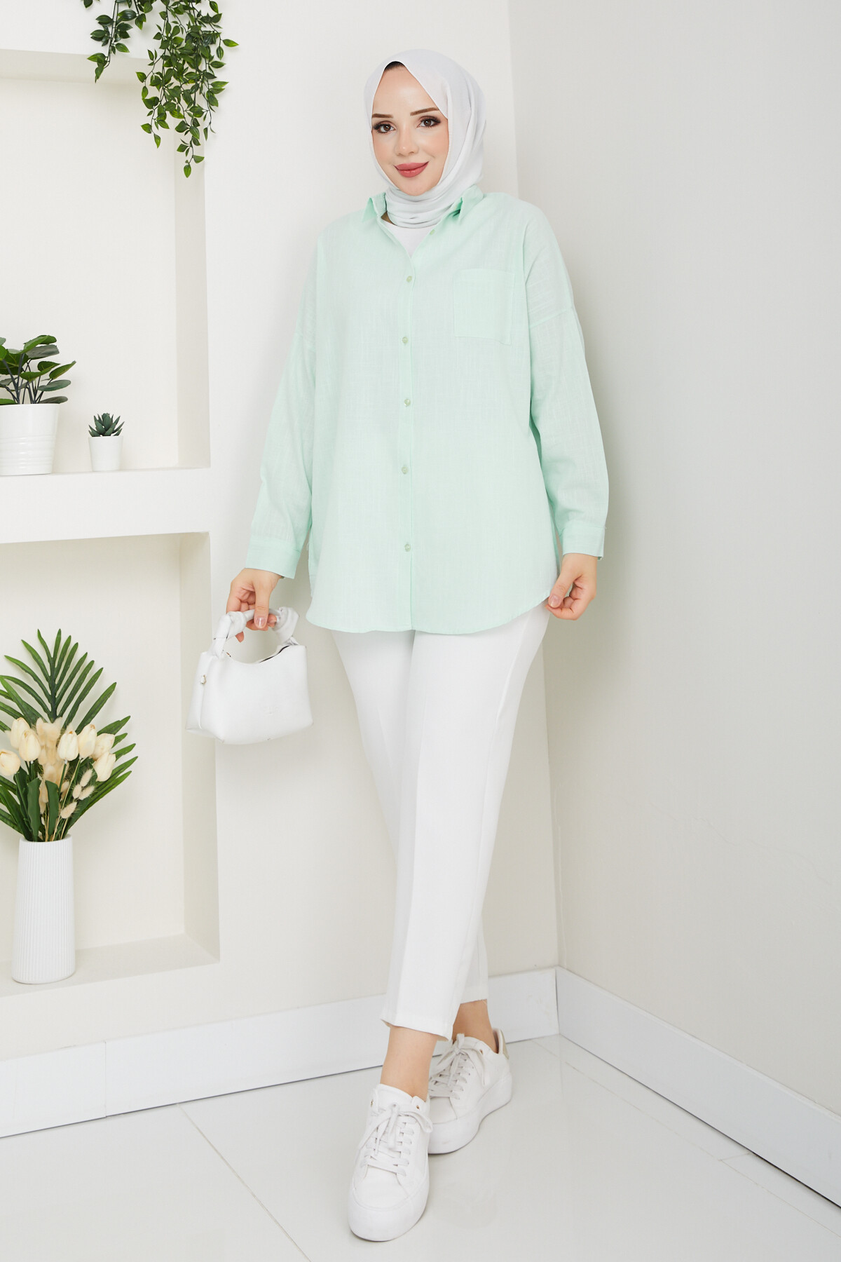 NVRL TEK CEP KETEN GÖMLEK-SU YEŞİLİ